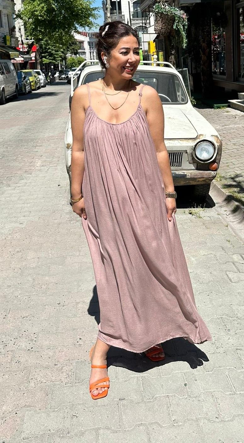 Rüzgar Gül Kurusu Elbise (Astarlı)