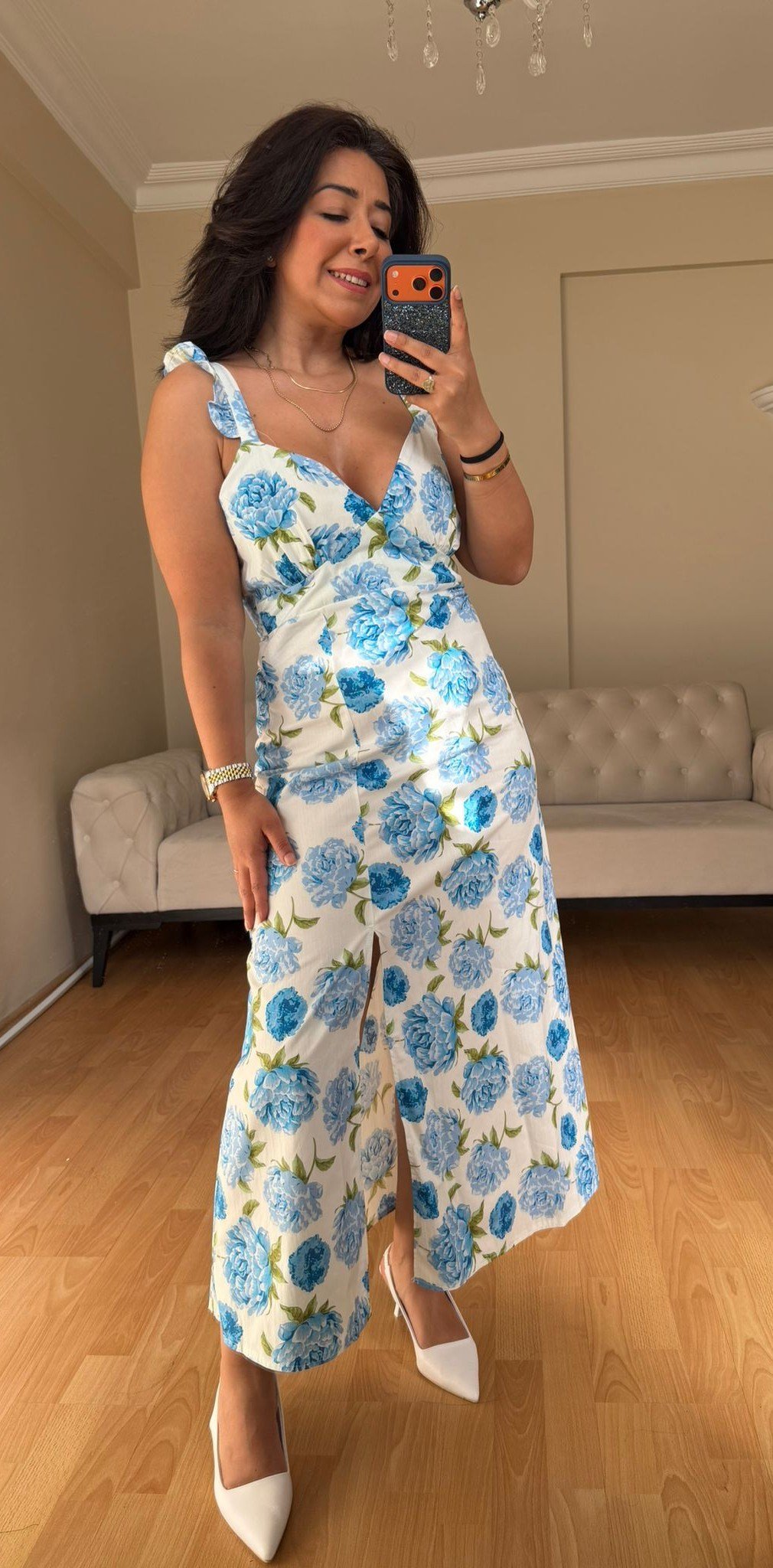 Sexy Mavi Desenli Elbise