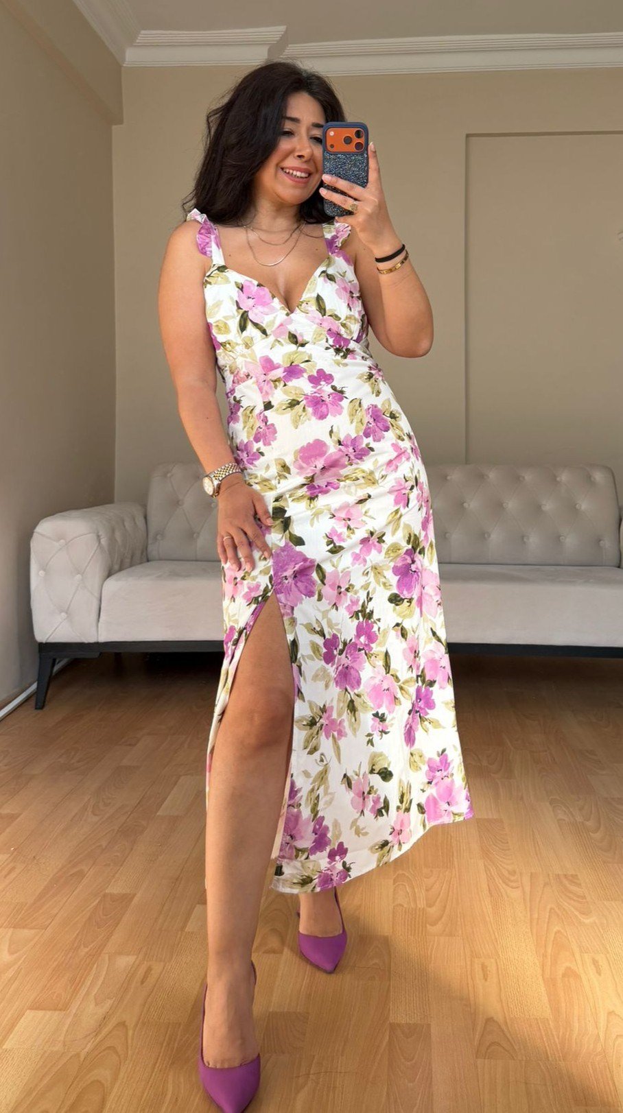 Sexy Mor Desenli Elbise