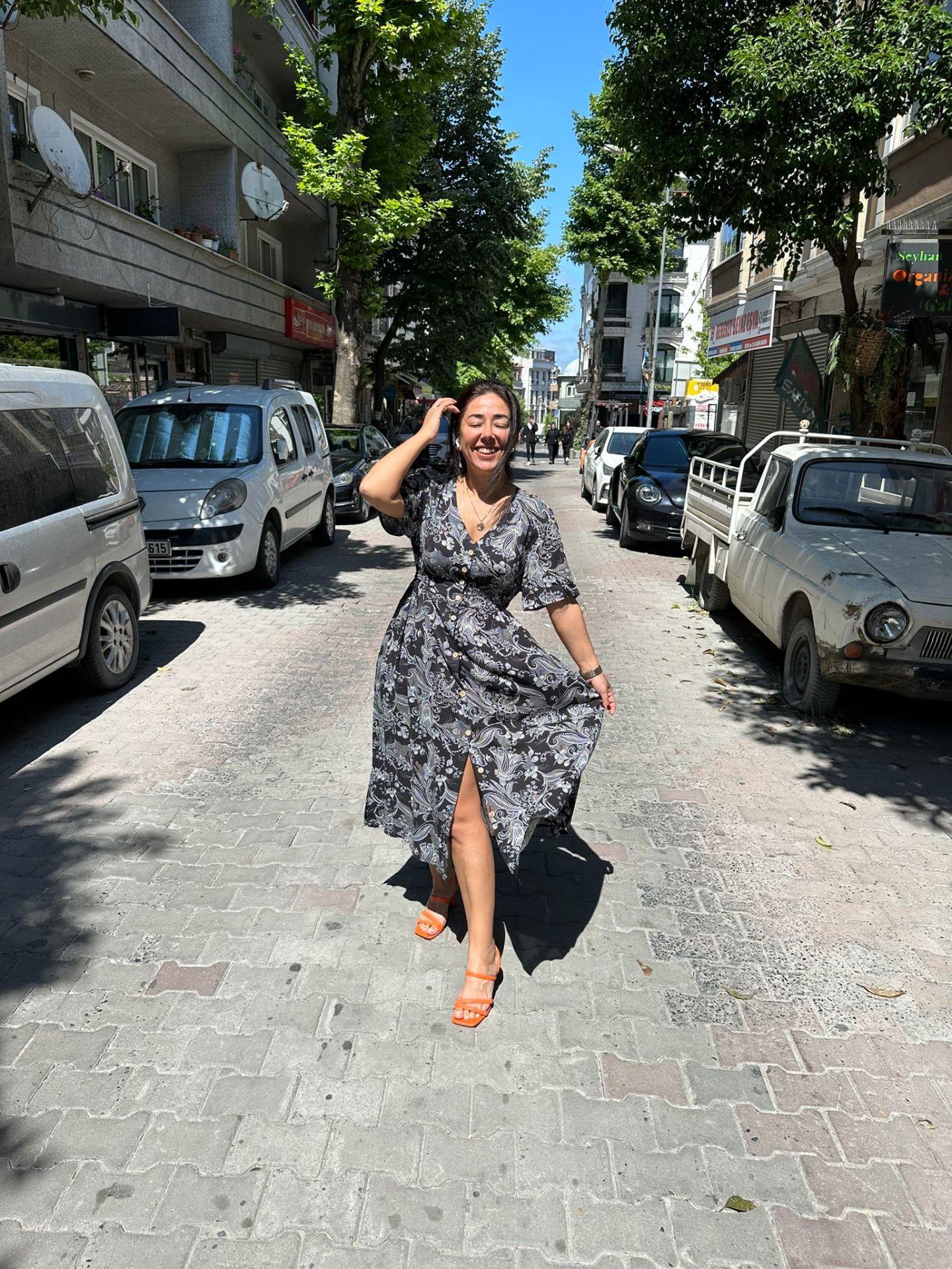 Siyah Etnik Desen Elbise