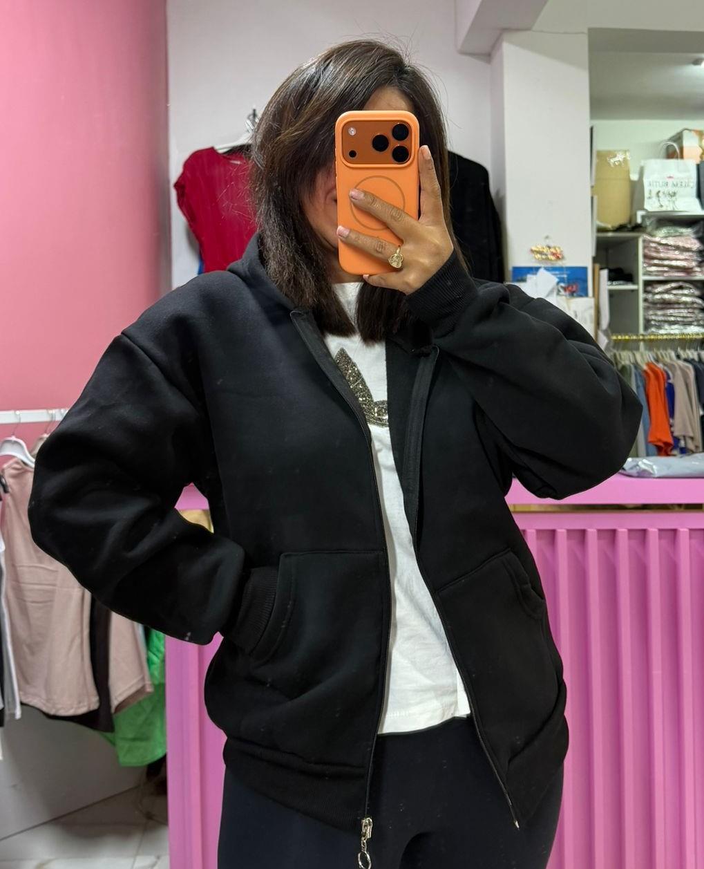 Siyah Fermuarlı Sweatsirt