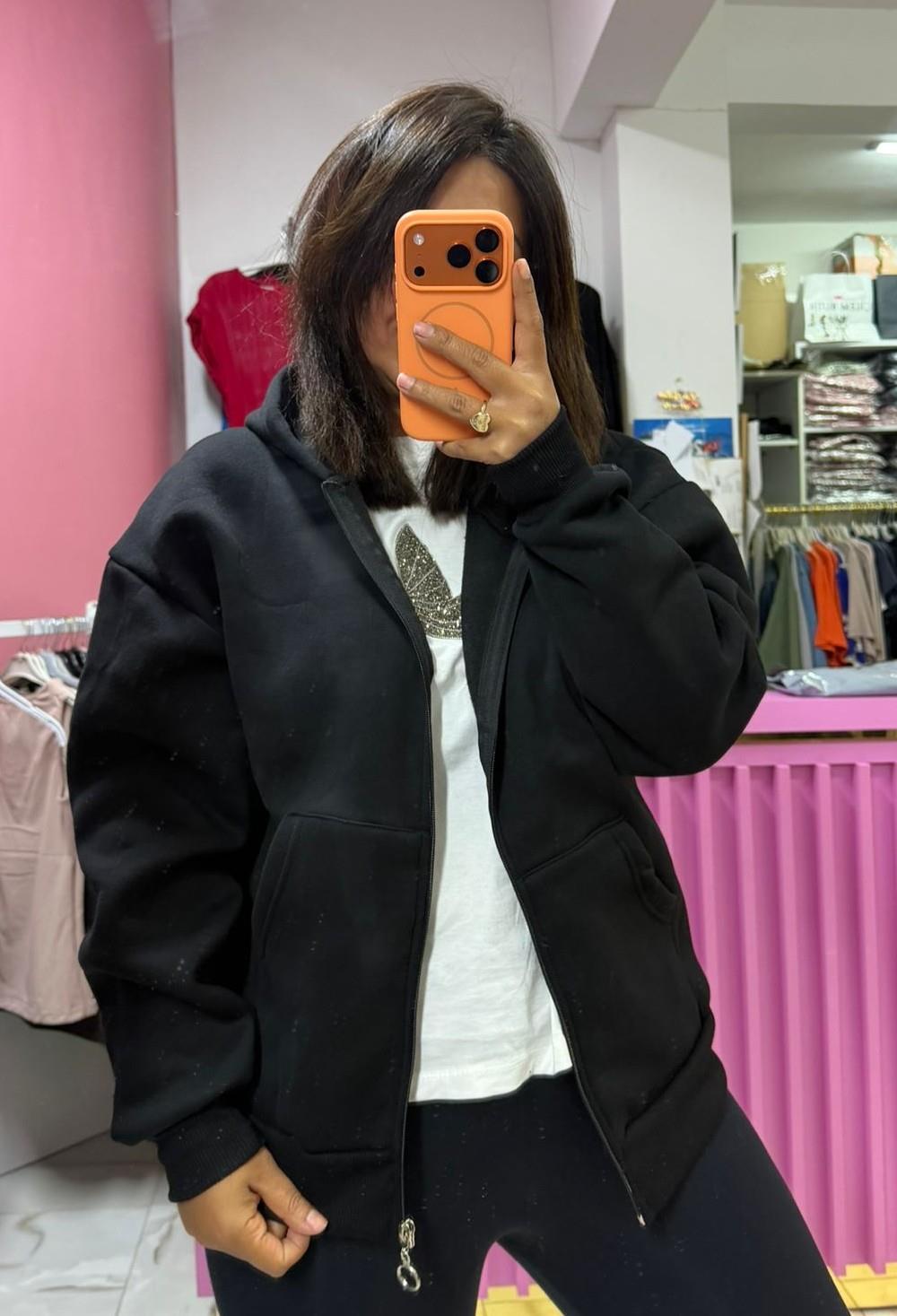 Siyah Fermuarlı Sweatsirt