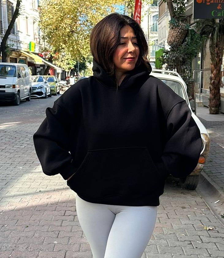 Siyah Kanguru cepli Sweatsirt
