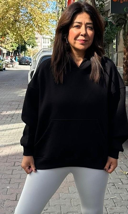 Siyah Kanguru cepli Sweatsirt