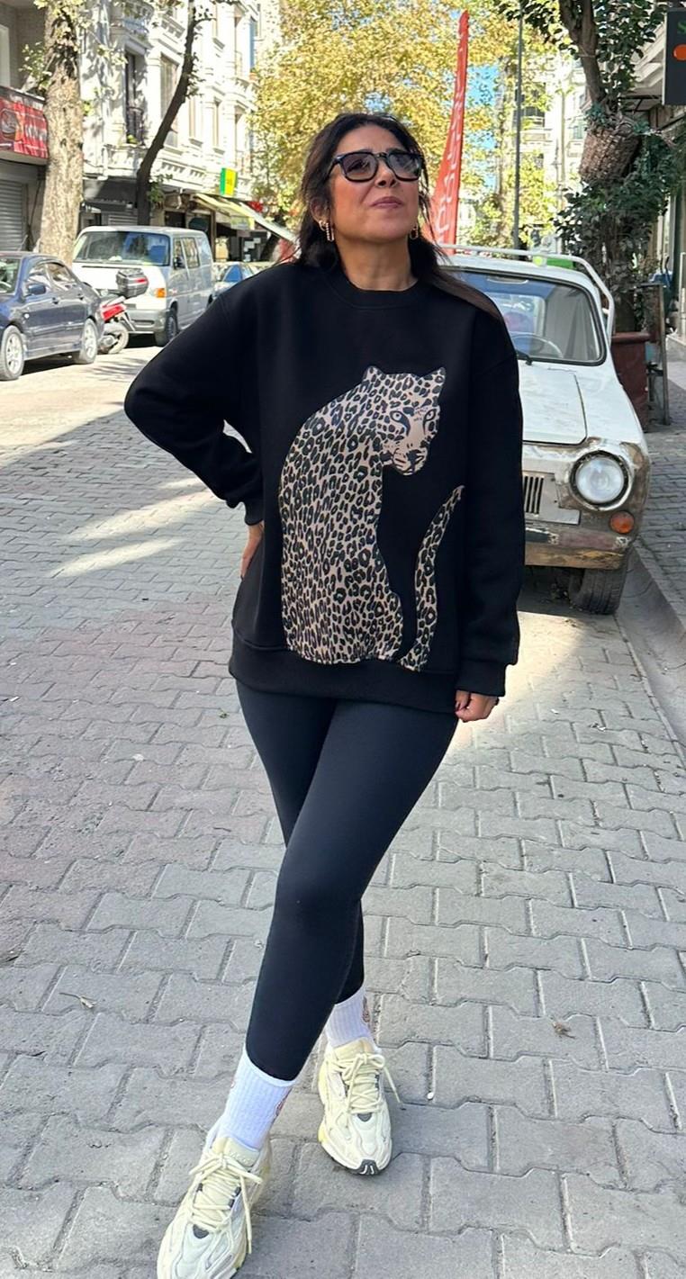 Siyah Leopar Sweatsirt