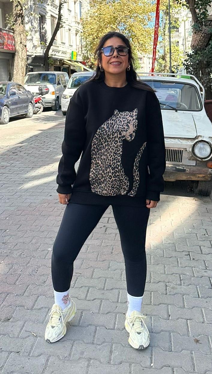 Siyah Leopar Sweatsirt