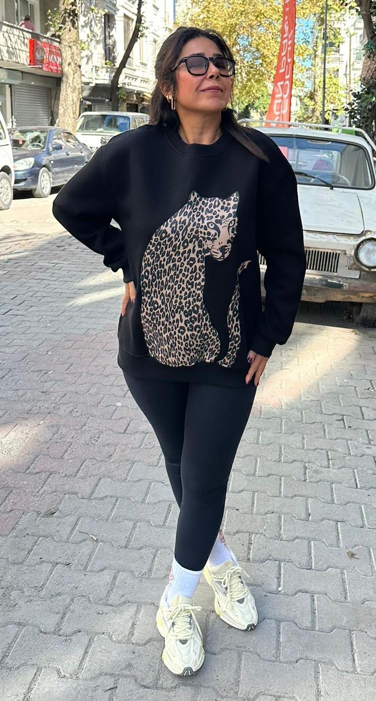 Siyah Leopar Sweatsirt