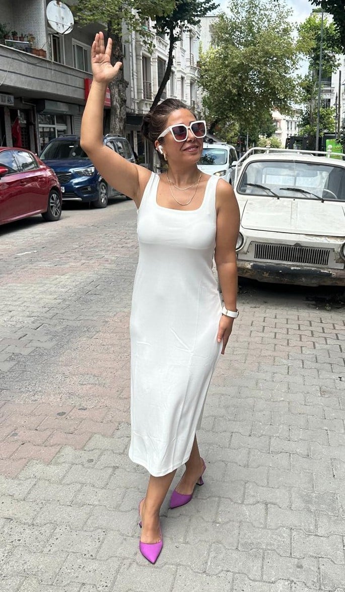 Sportif Beyaz Elbise(esnek)