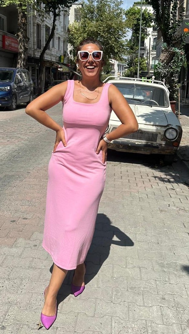 Sportif Pembe  Elbise(esnek)