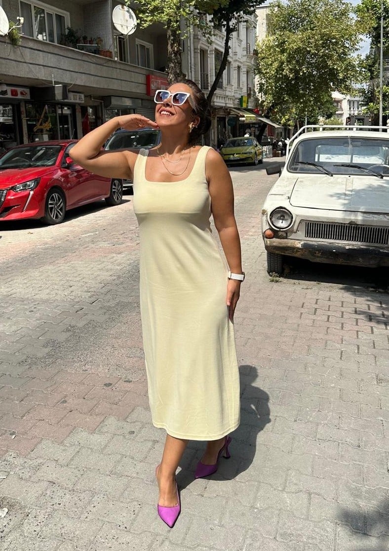 Sportif Sarı  Elbise(esnek)