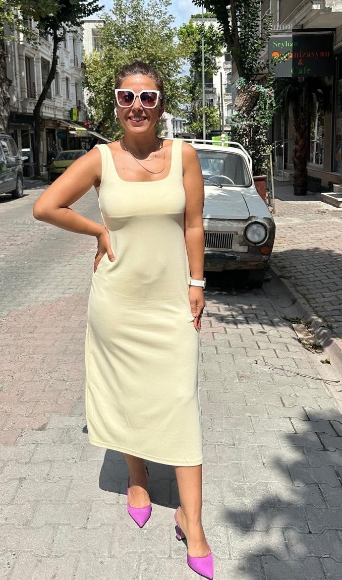 Sportif Sarı  Elbise(esnek)