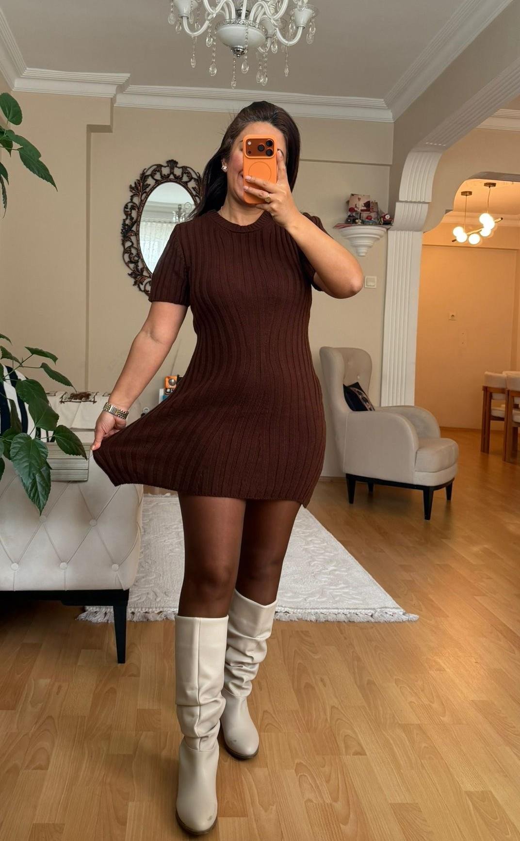 Triko Kahve Elbise(36-42uyumlu)