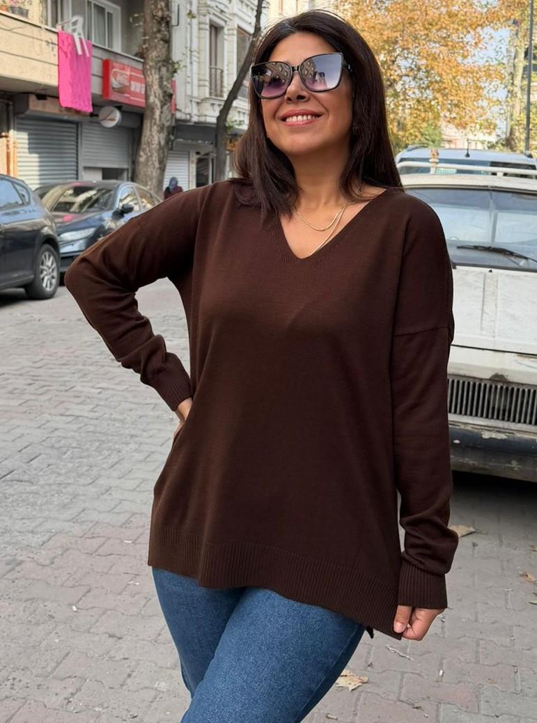 V Yaka Triko Kahve  (38-44 uymlu)