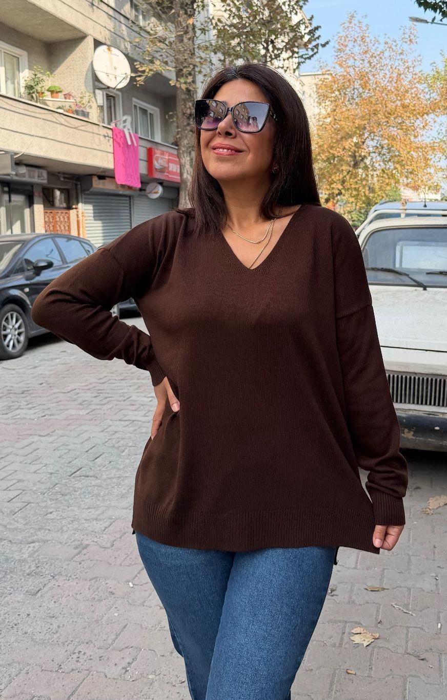 V Yaka Triko Kahve  (38-44 uymlu)