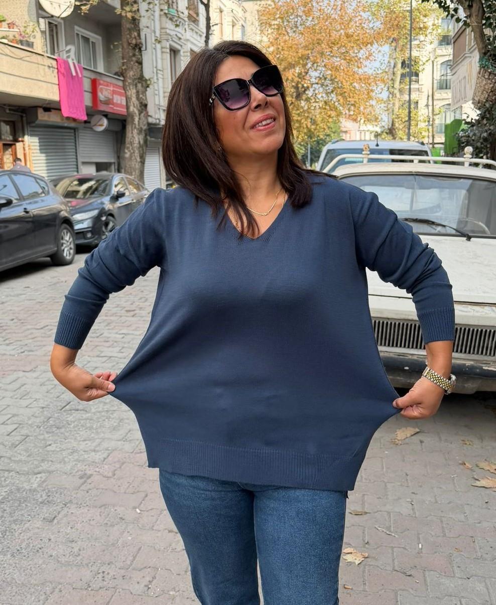 V Yaka Triko Kot Mavi  (38-44 uymlu)