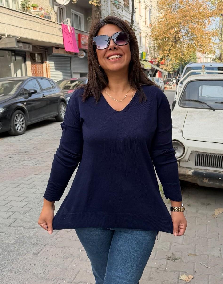 V Yaka Triko Lacivert  (38-44 uymlu)