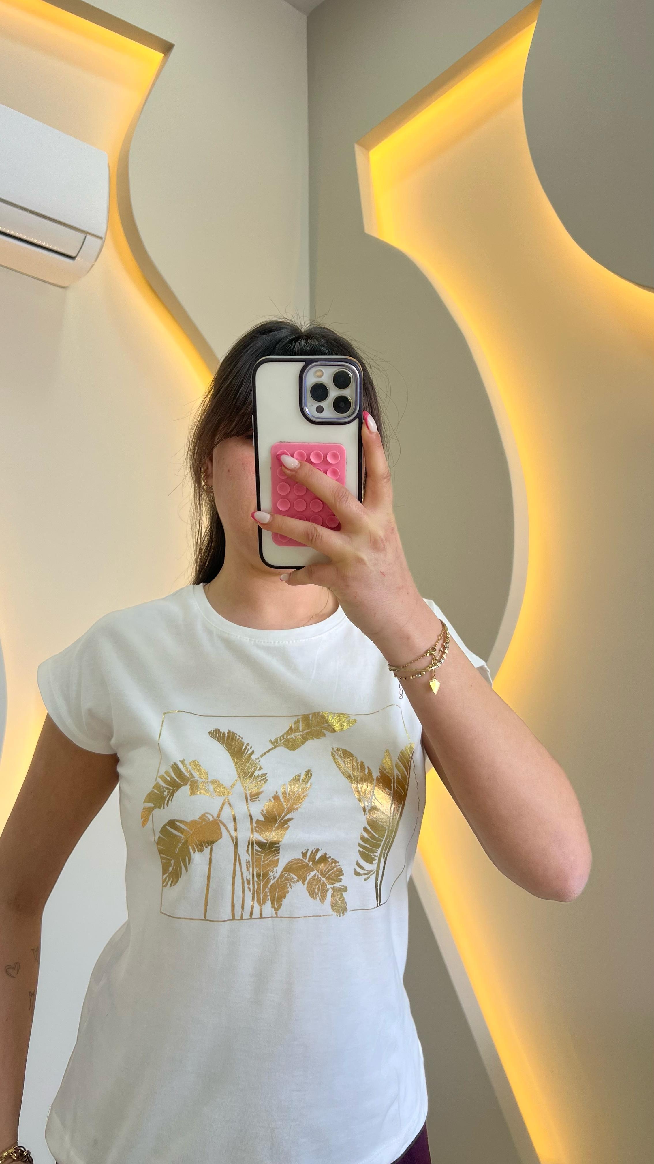Beyaz Gold Desenli Tişört