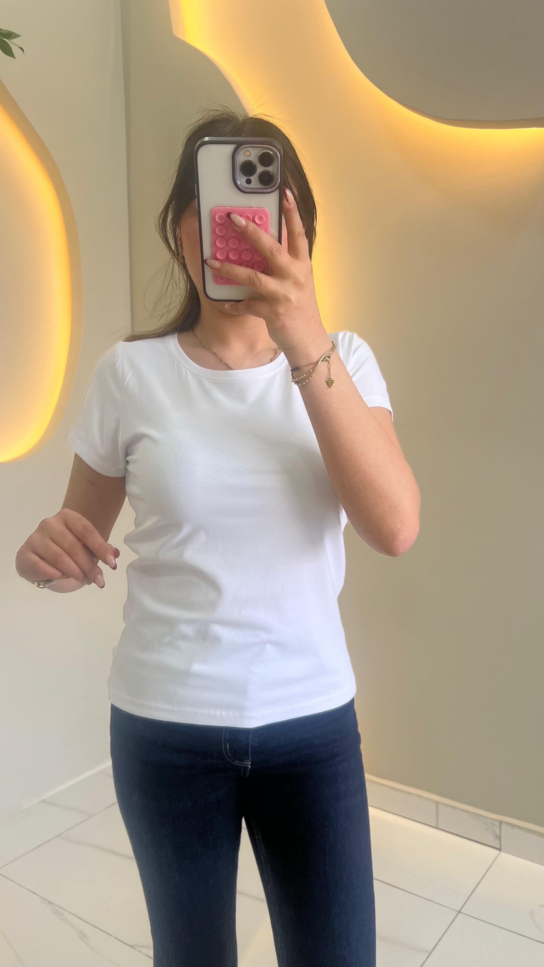 Beyaz Pamuklu Basic Tşhirt