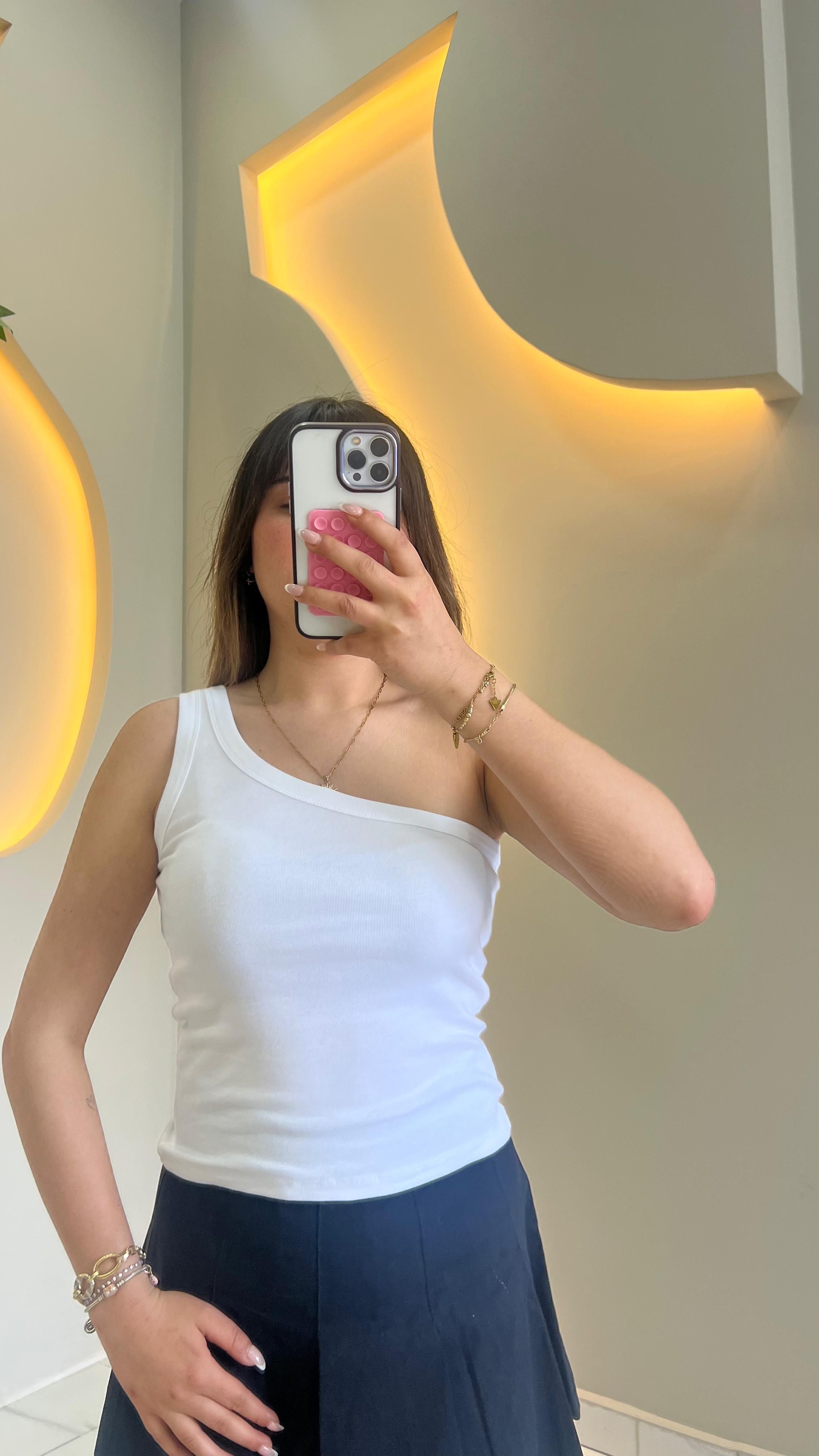 Beyaz Tek Omuz Body