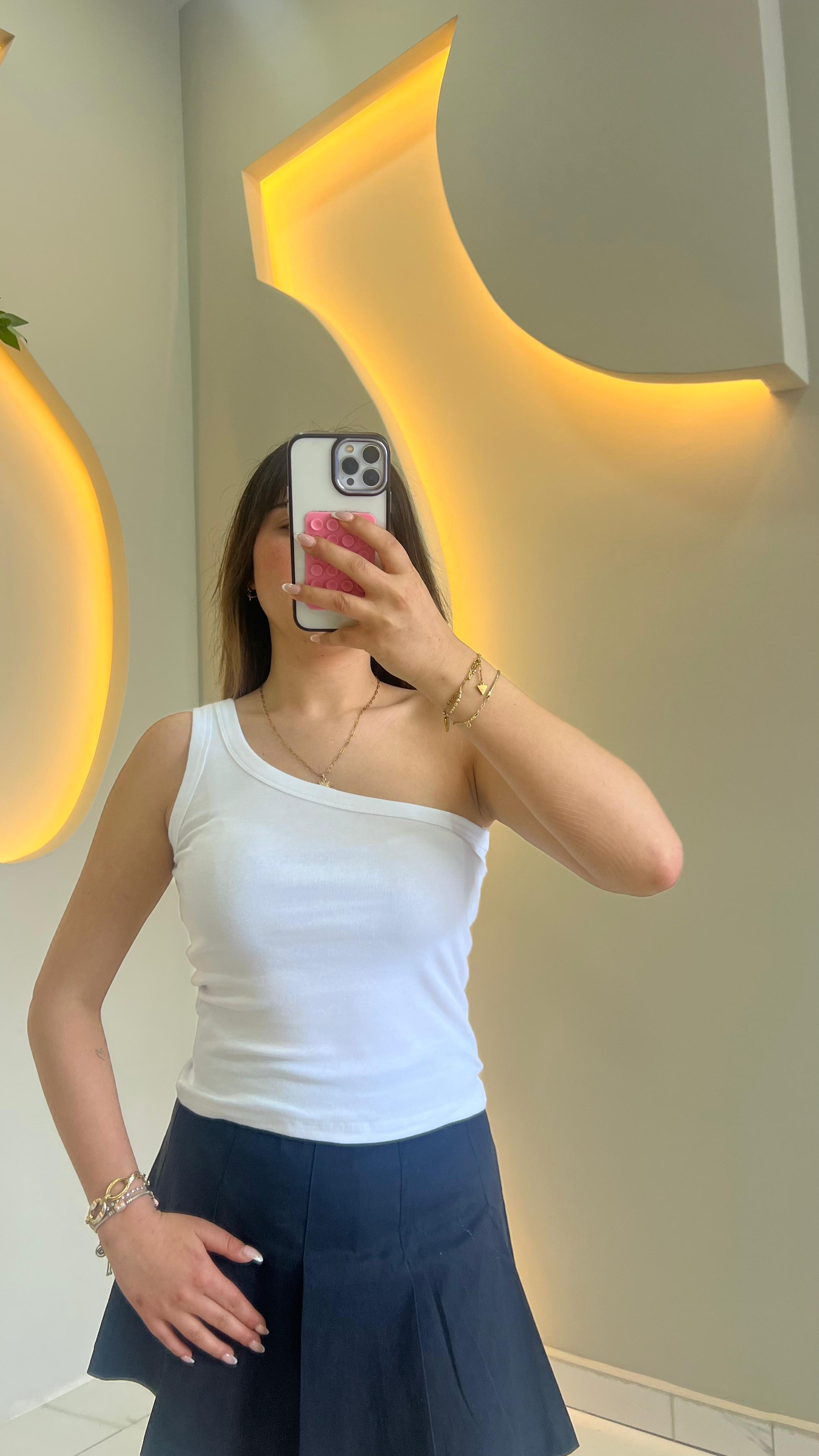 Beyaz Tek Omuz Body