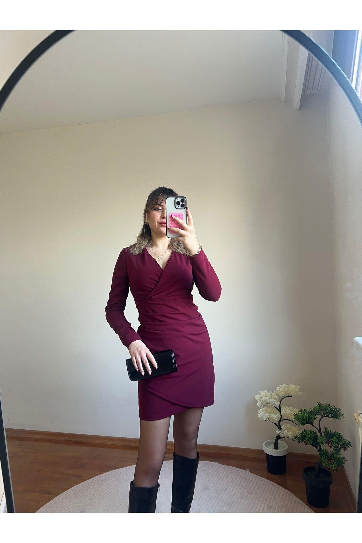 Bordo Drapeli Elbise
