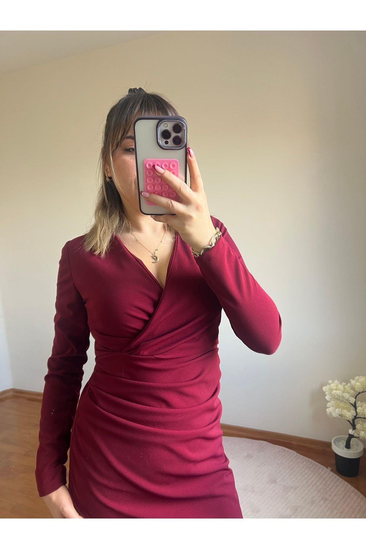 Bordo Drapeli Elbise