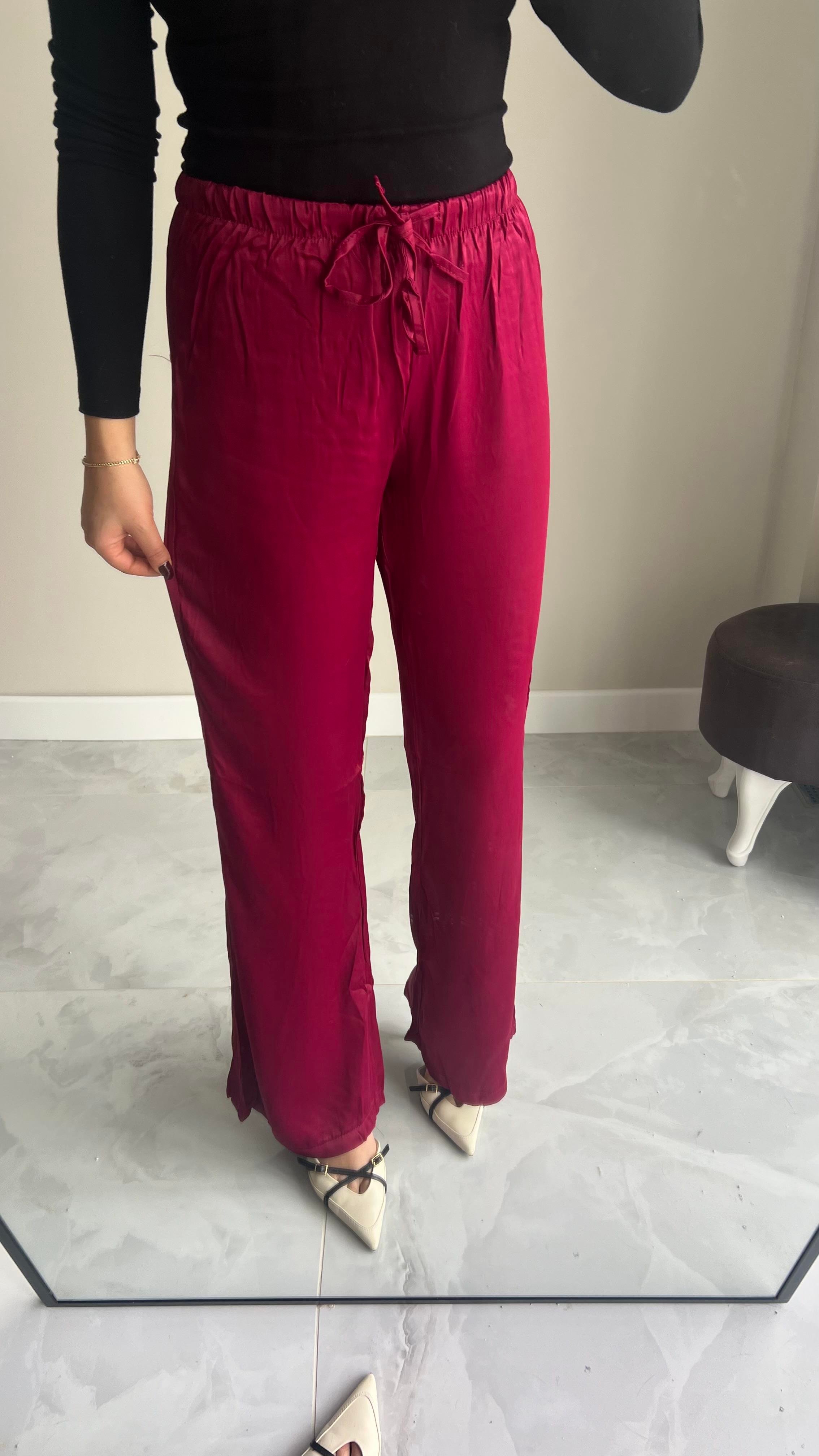 Bordo Saten Pantolon 