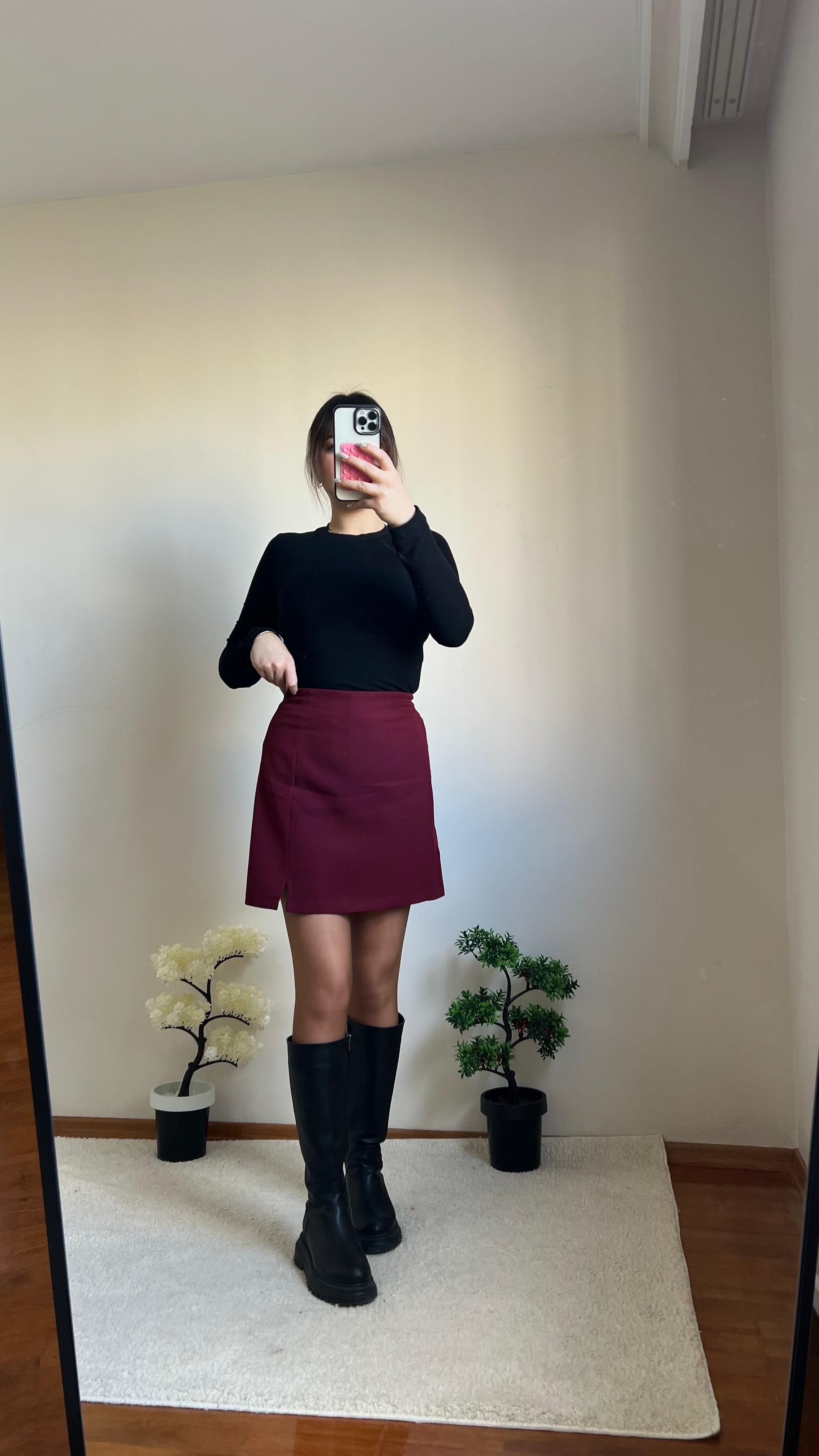 Bordo Şehir Boy Şort Etek