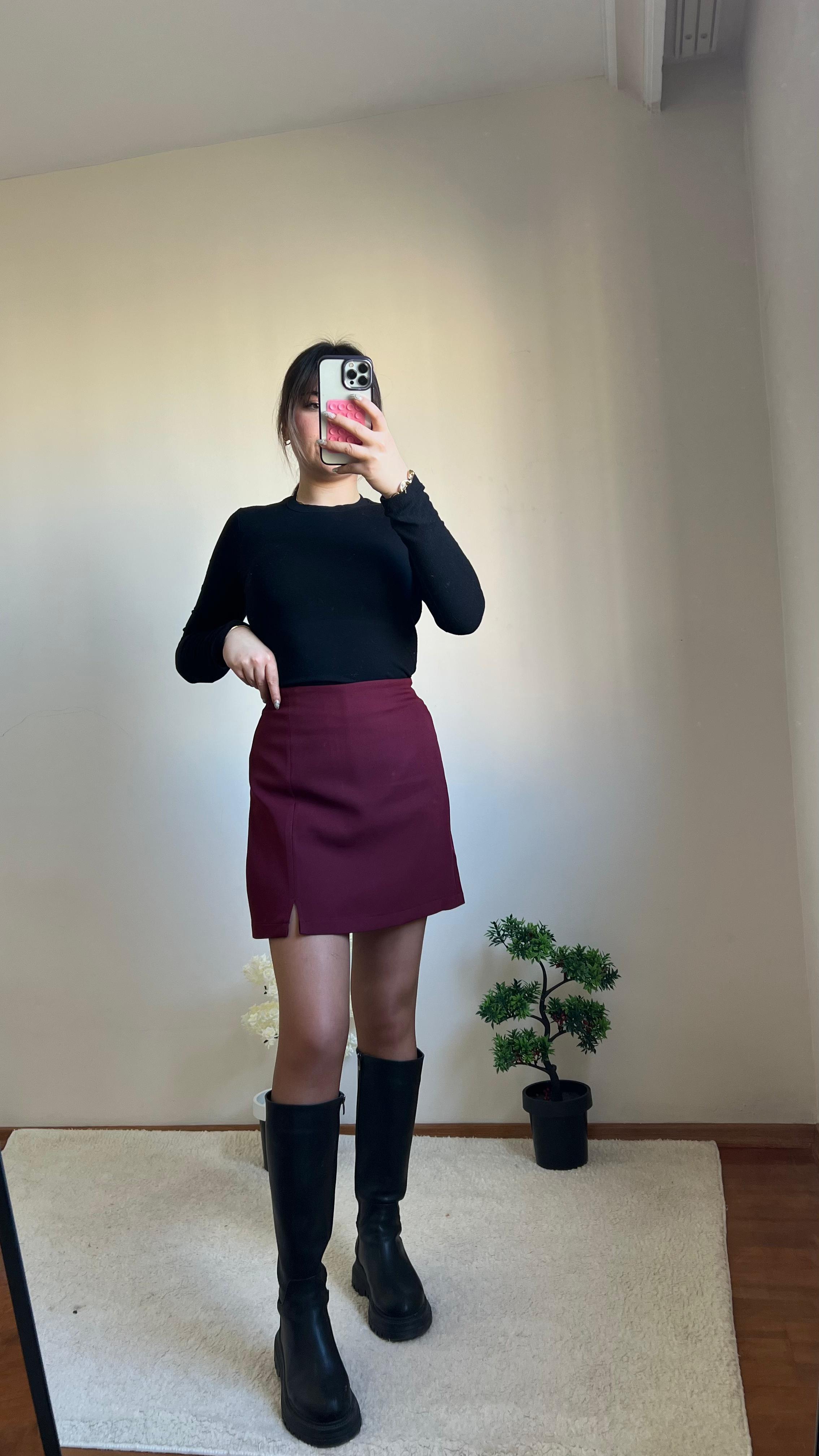 Bordo Şehir Boy Şort Etek