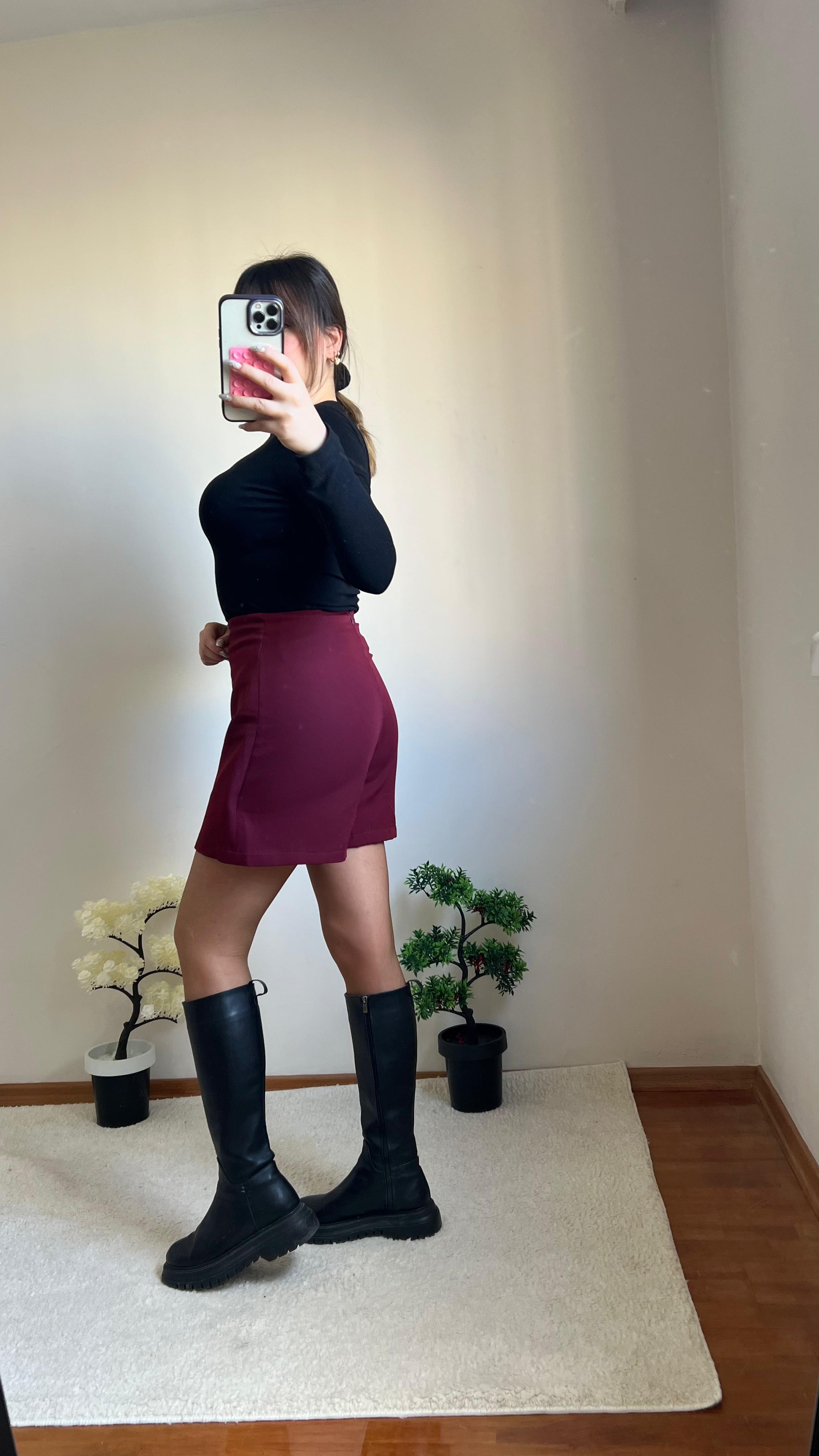 Bordo Şehir Boy Şort Etek