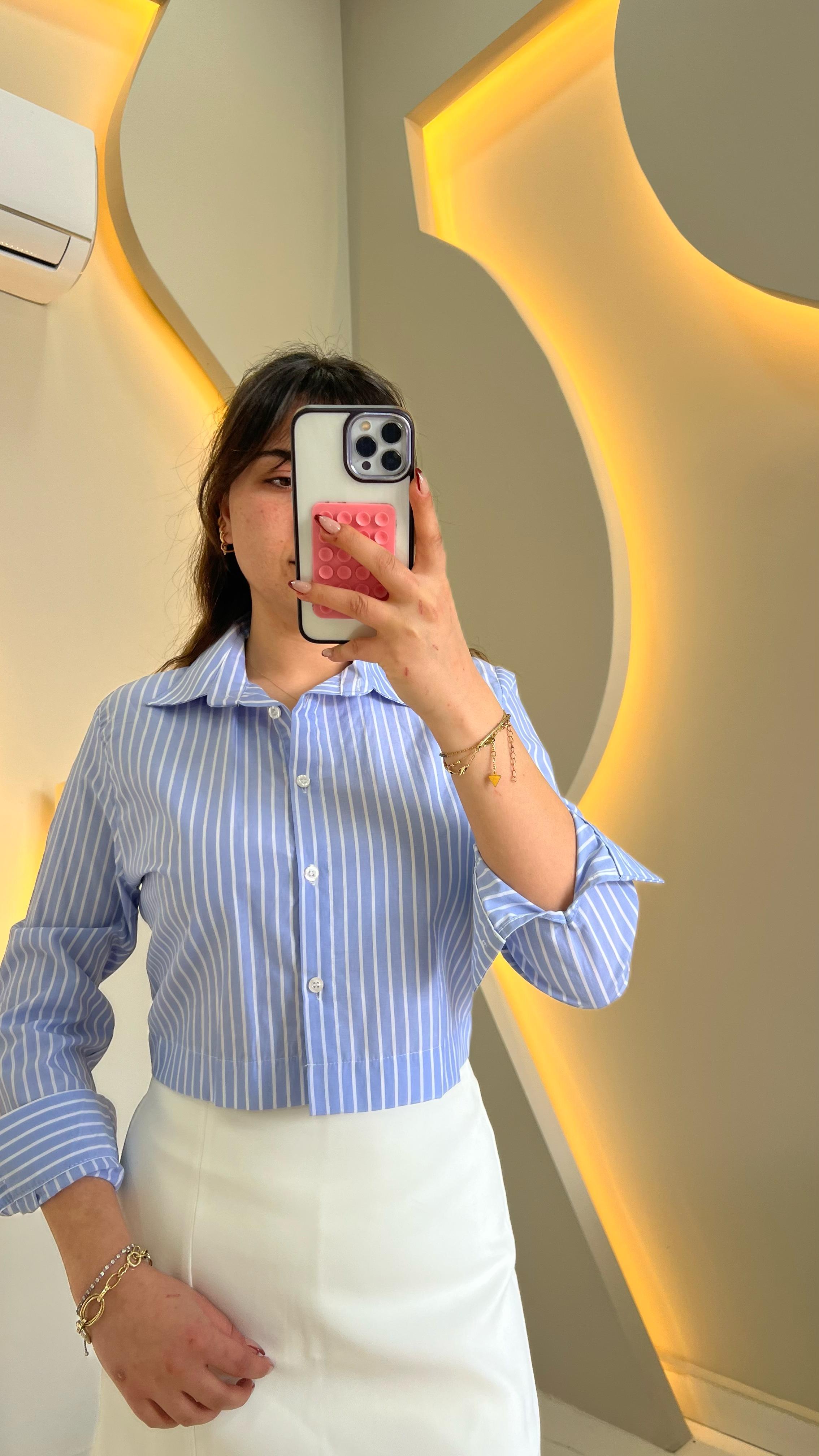 Cropped Açık Mavi Gömlek
