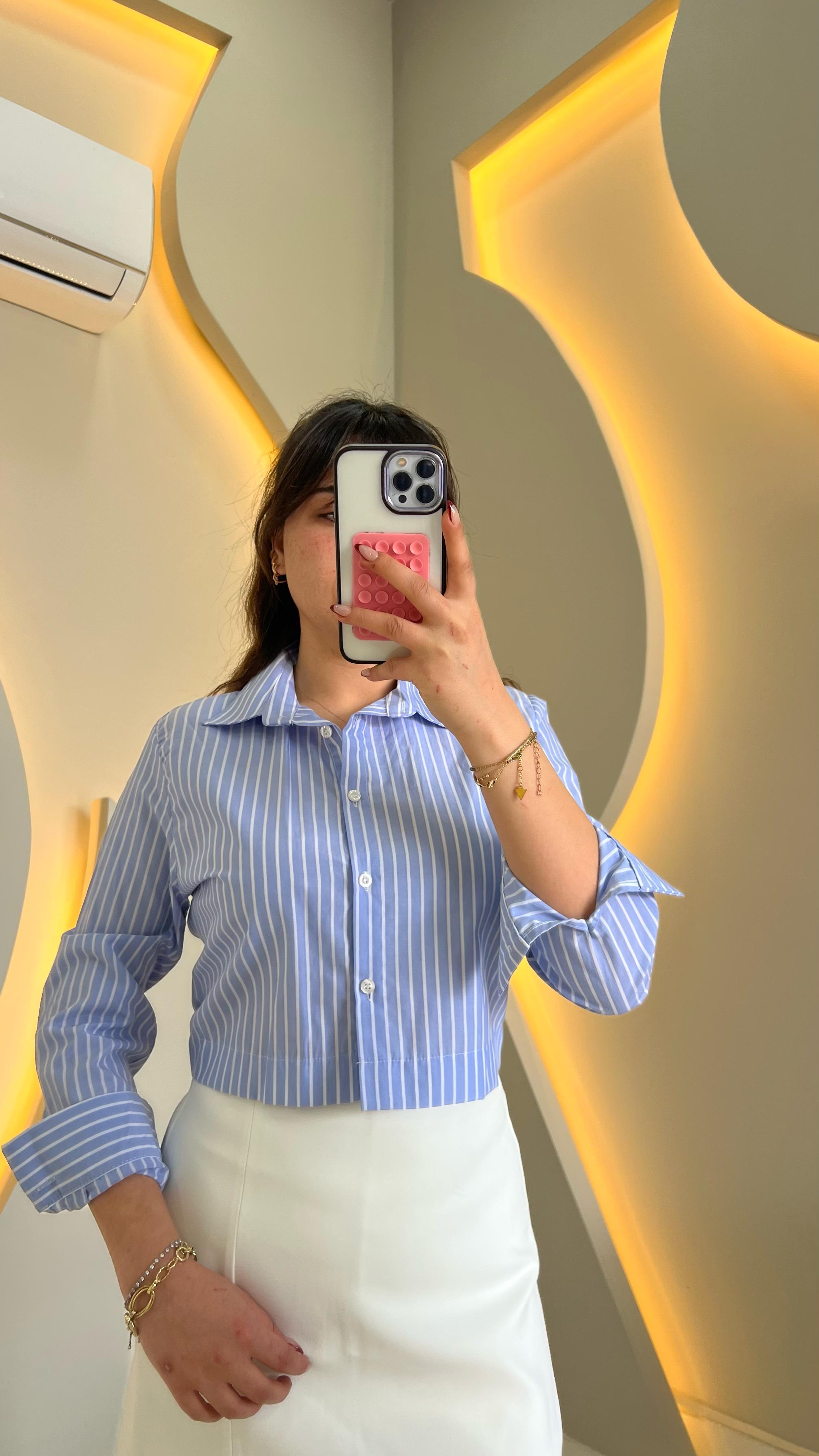 Cropped Açık Mavi Gömlek