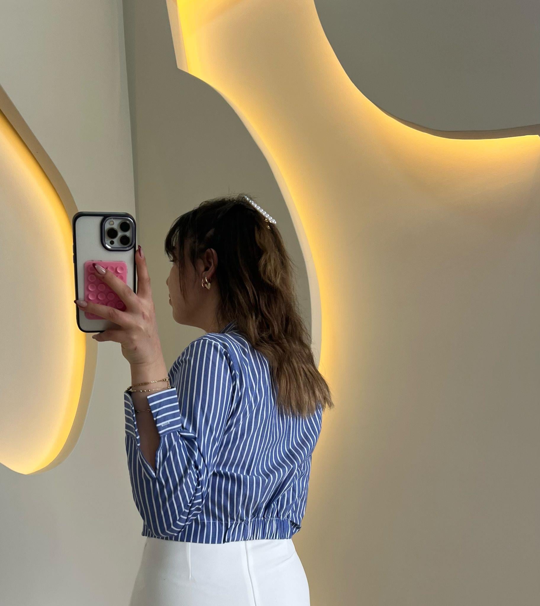 Cropped Koyu Mavi Gömlek