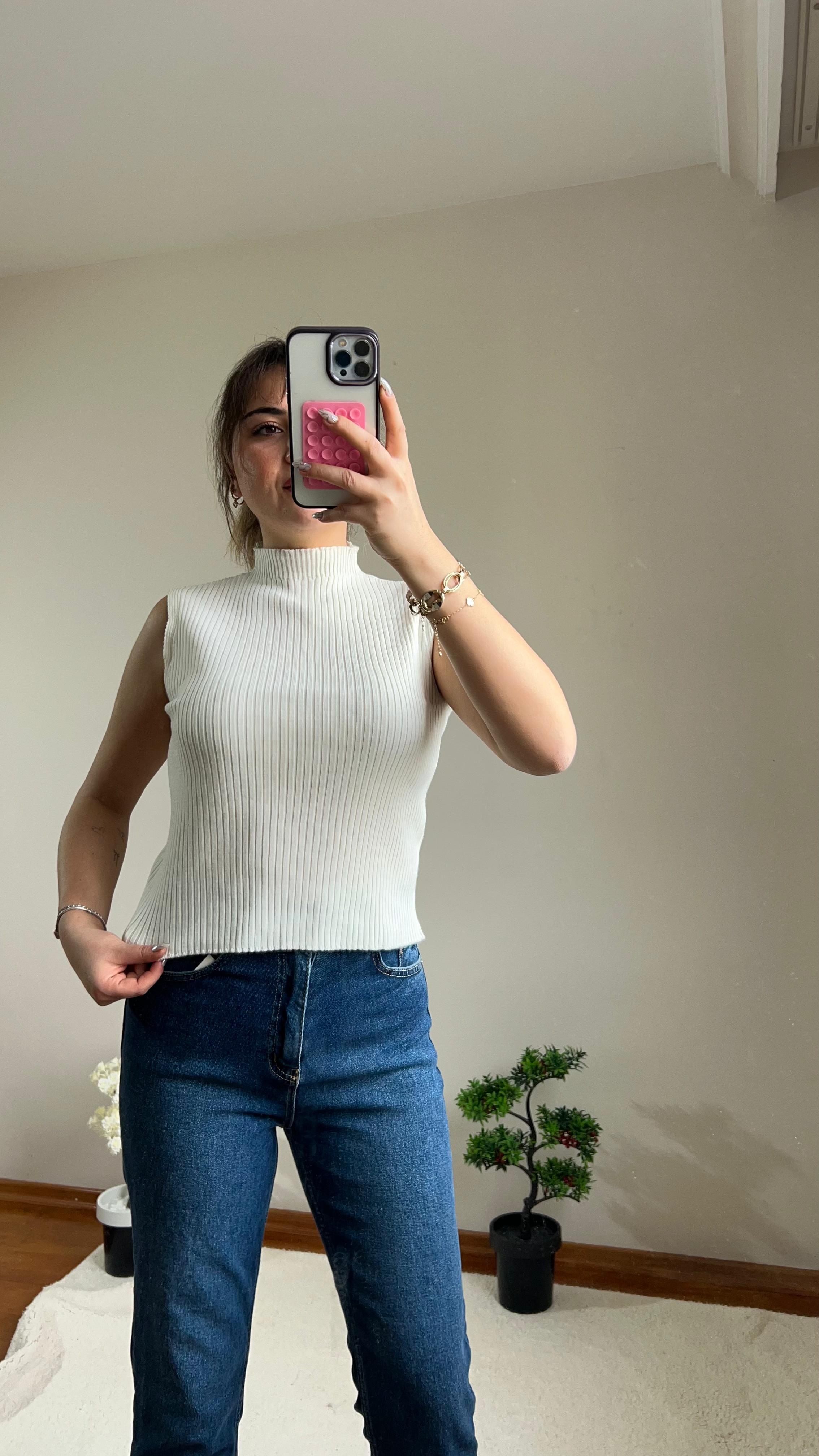 Fitilli Balıkçı Yaka Beyaz Body