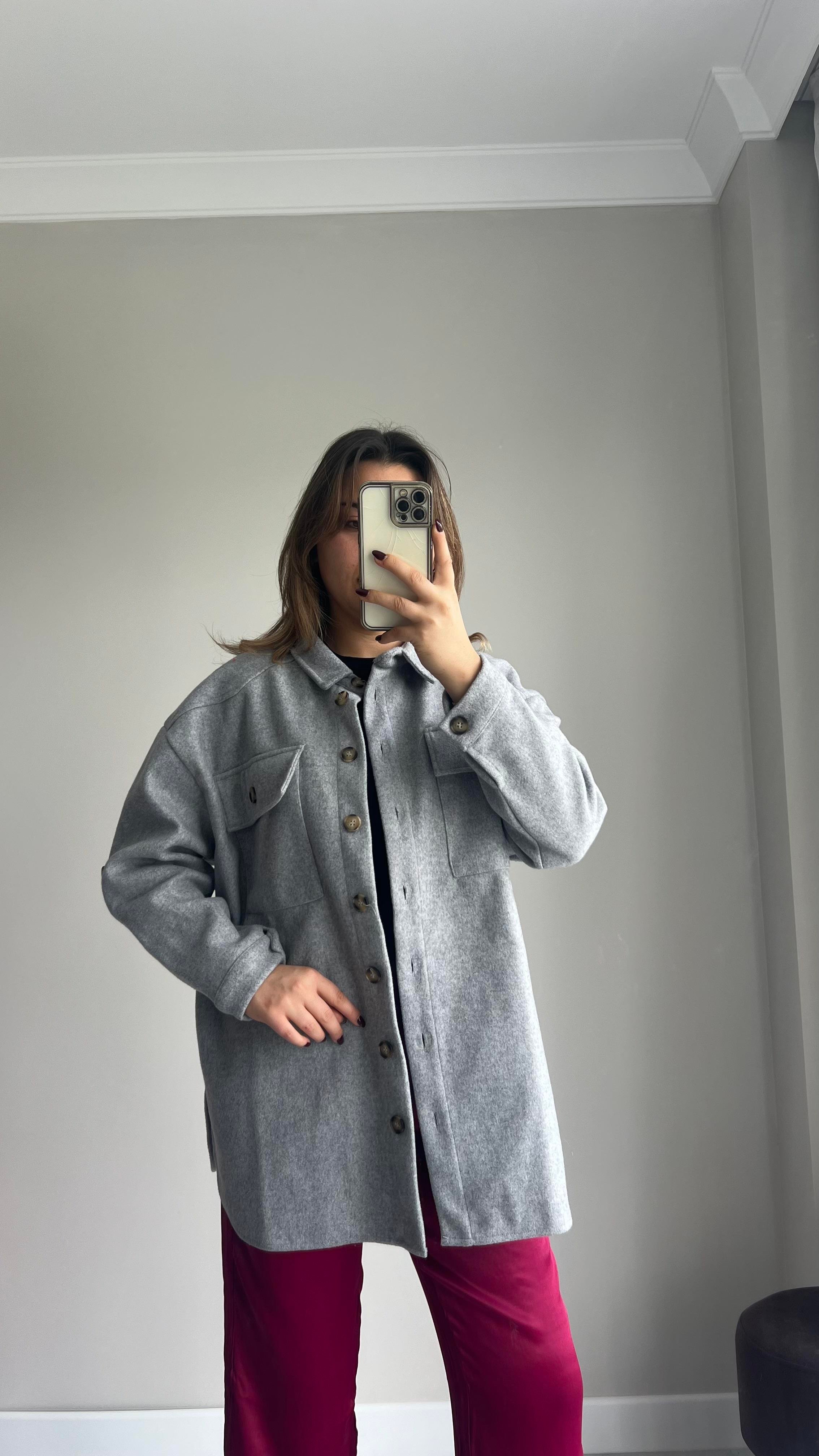 Gri Kaşe Oversize Ceket 