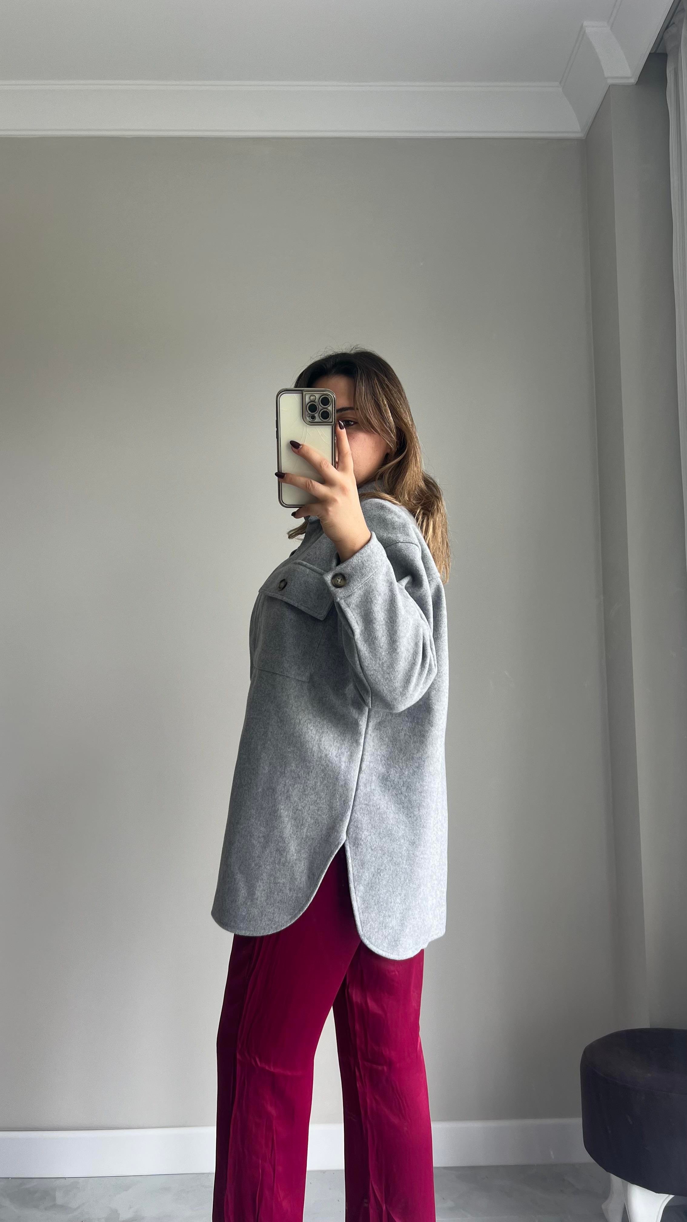 Gri Kaşe Oversize Ceket 
