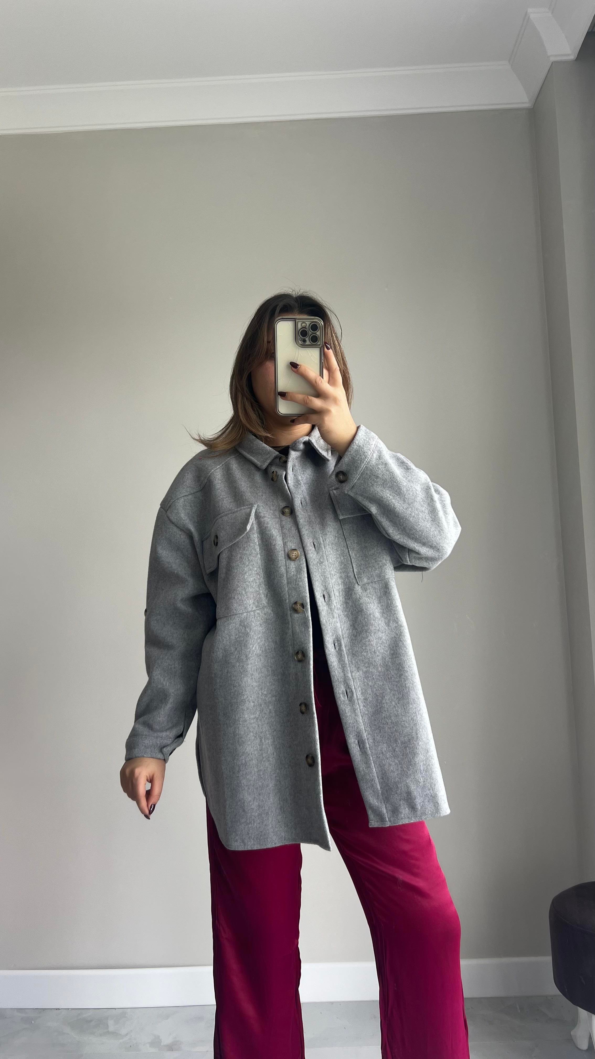 Gri Kaşe Oversize Ceket 