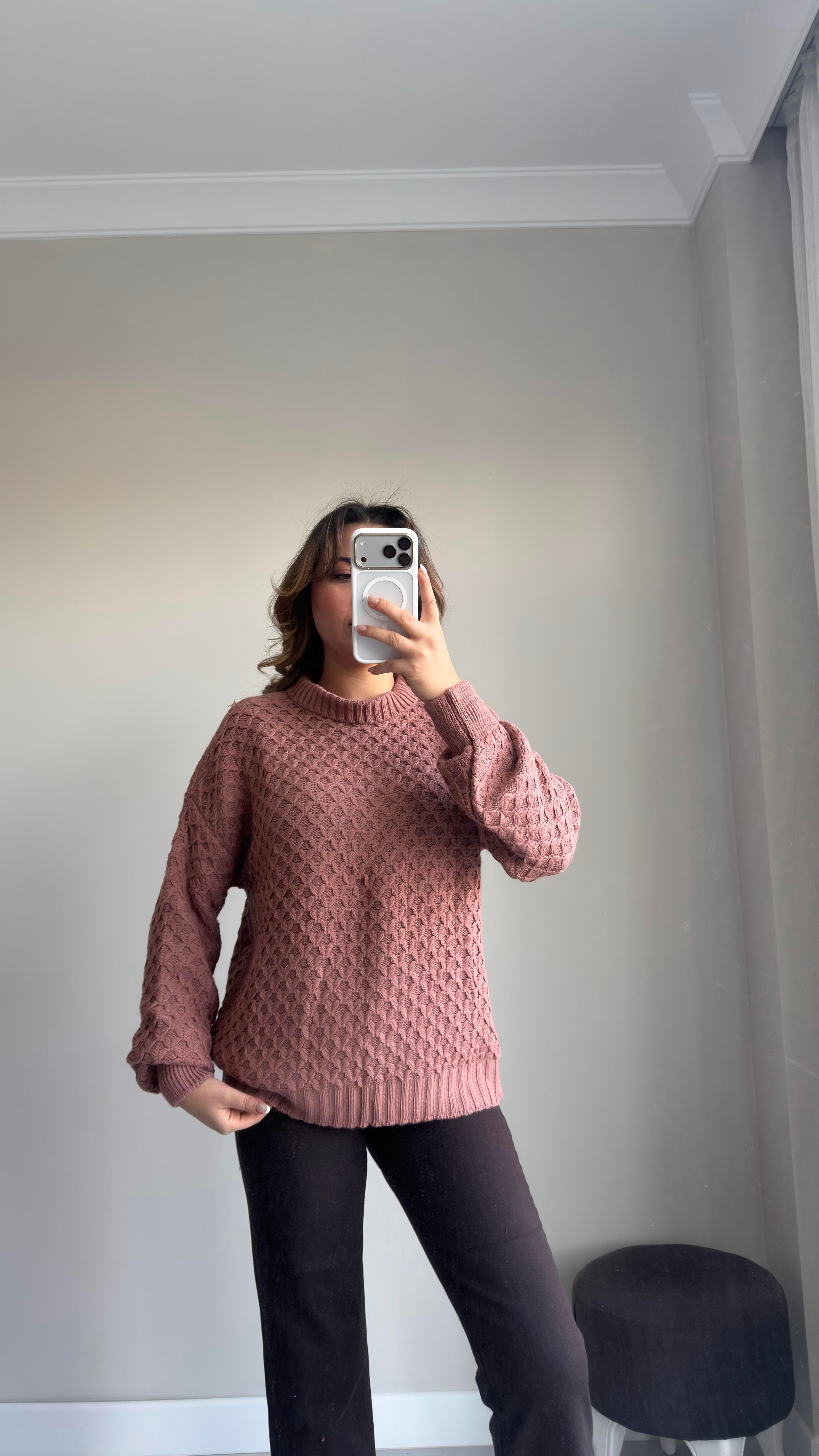 Gül Kurusu Örgü Kazak 