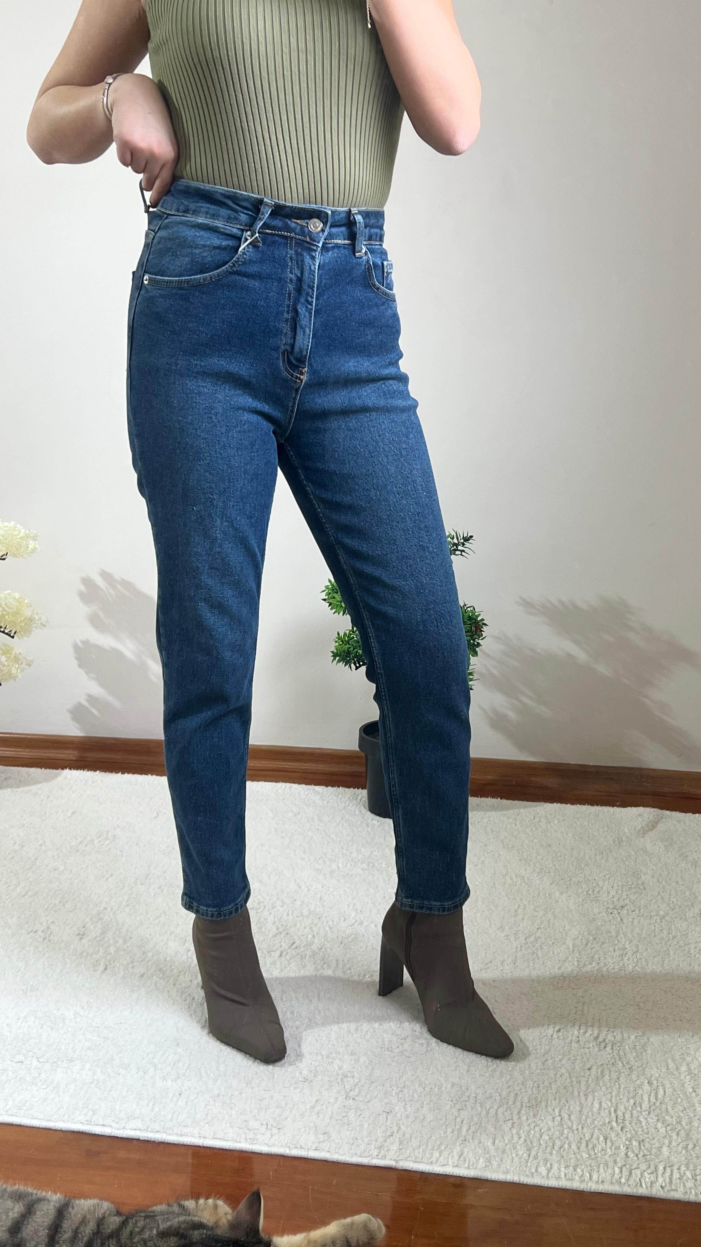 Koyu Mavi Yüksek Bel Jean