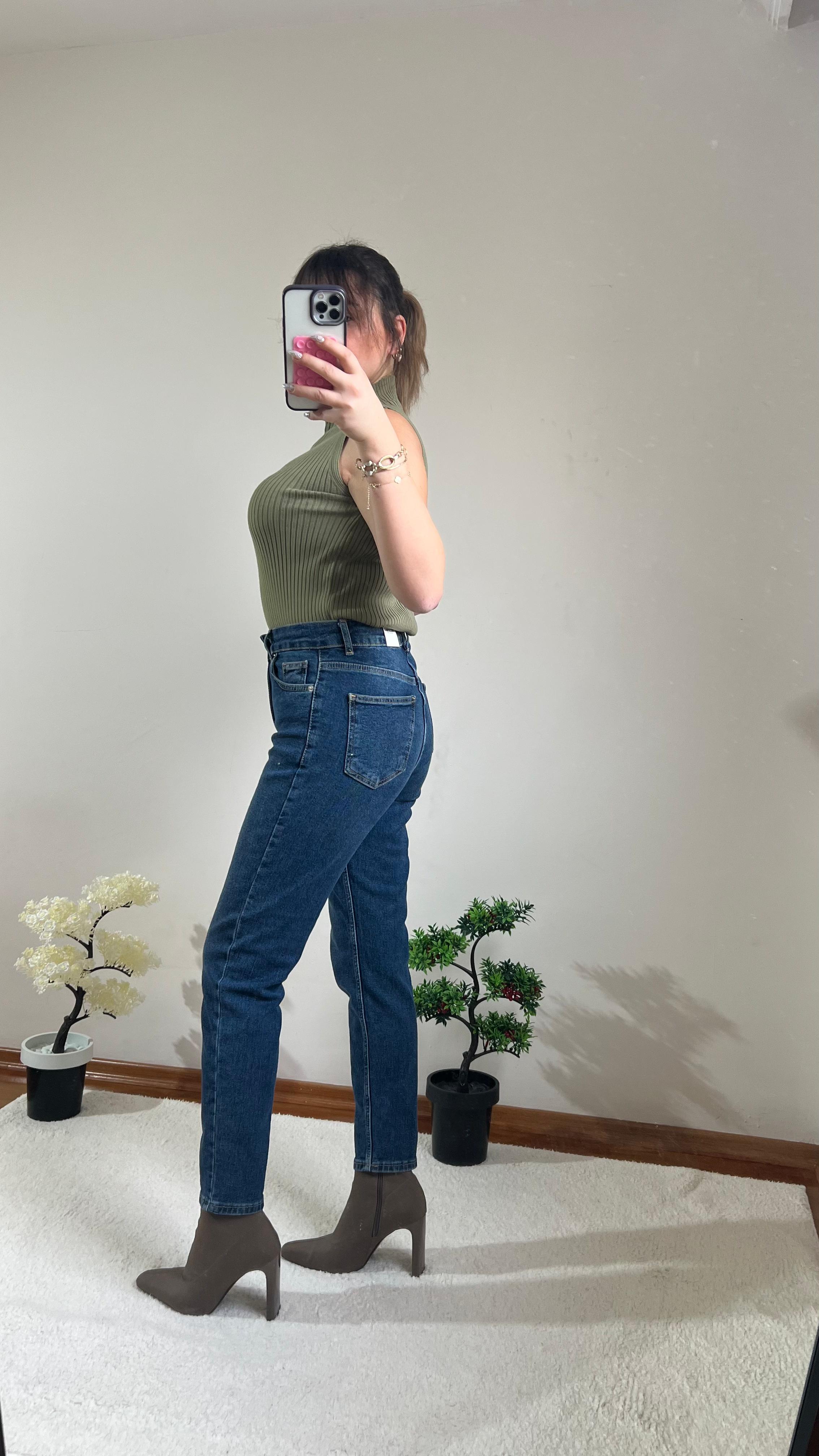 Koyu Mavi Yüksek Bel Jean