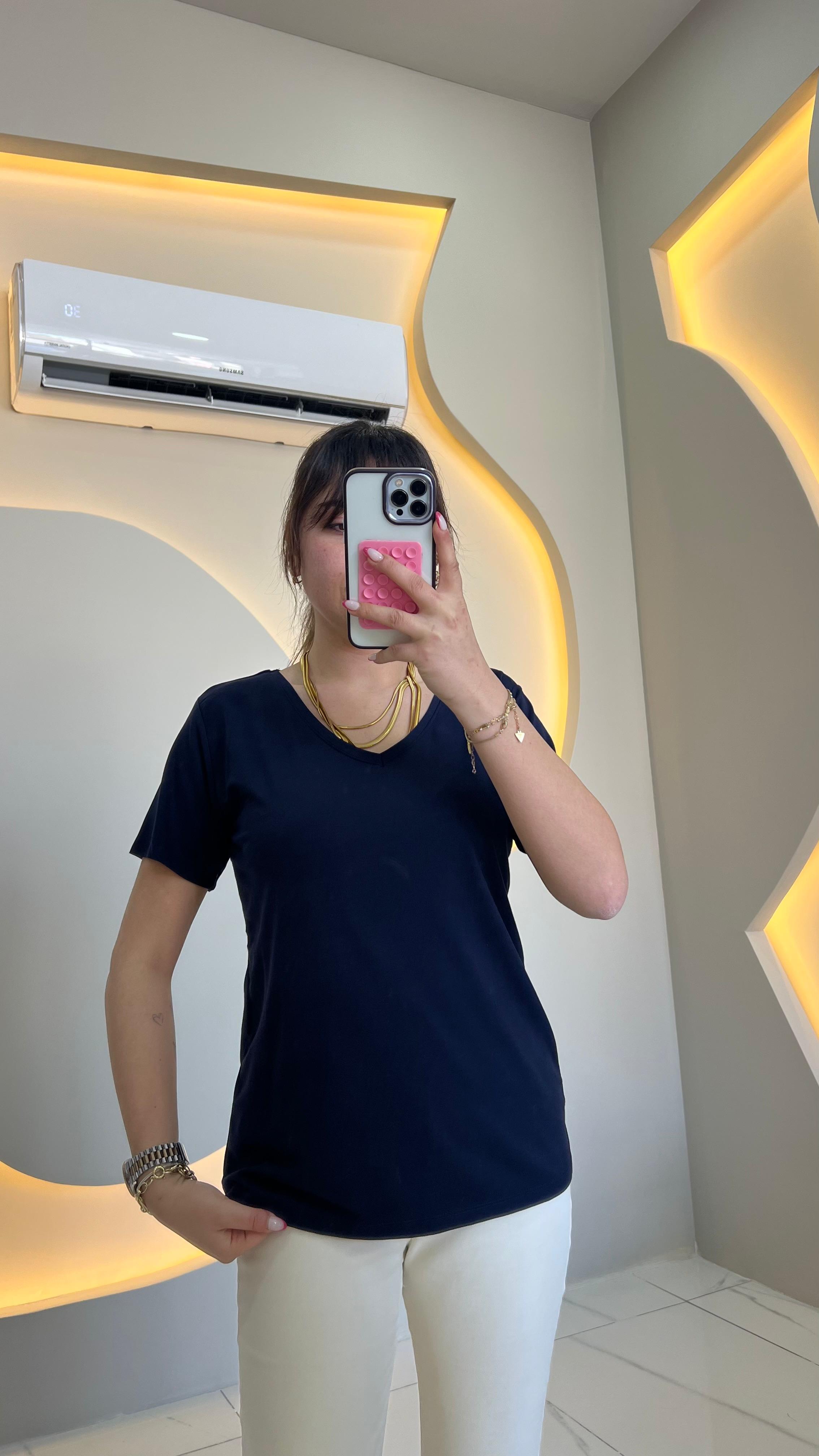 Lacivert Modal V Yaka Basic