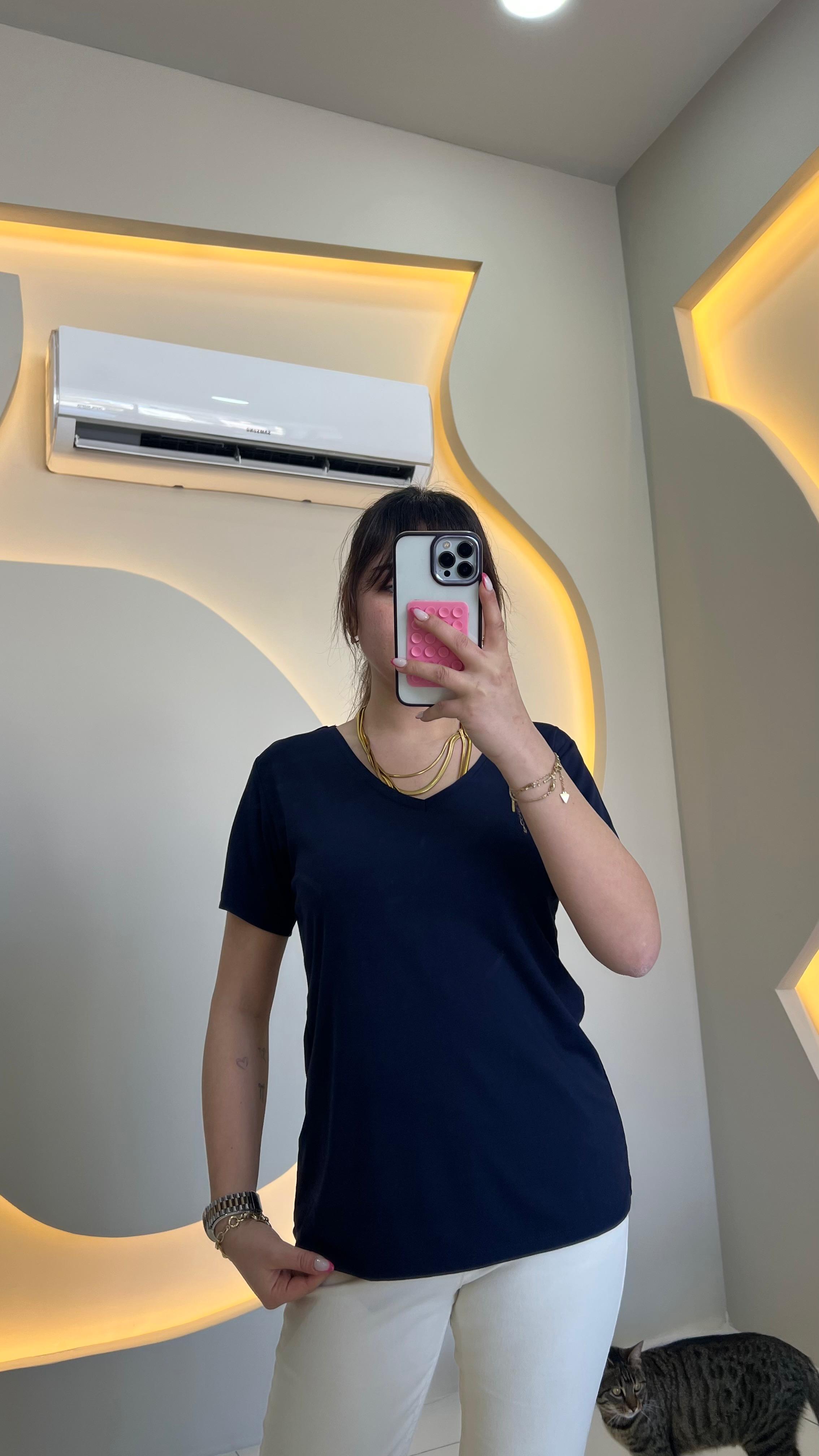 Lacivert Modal V Yaka Basic