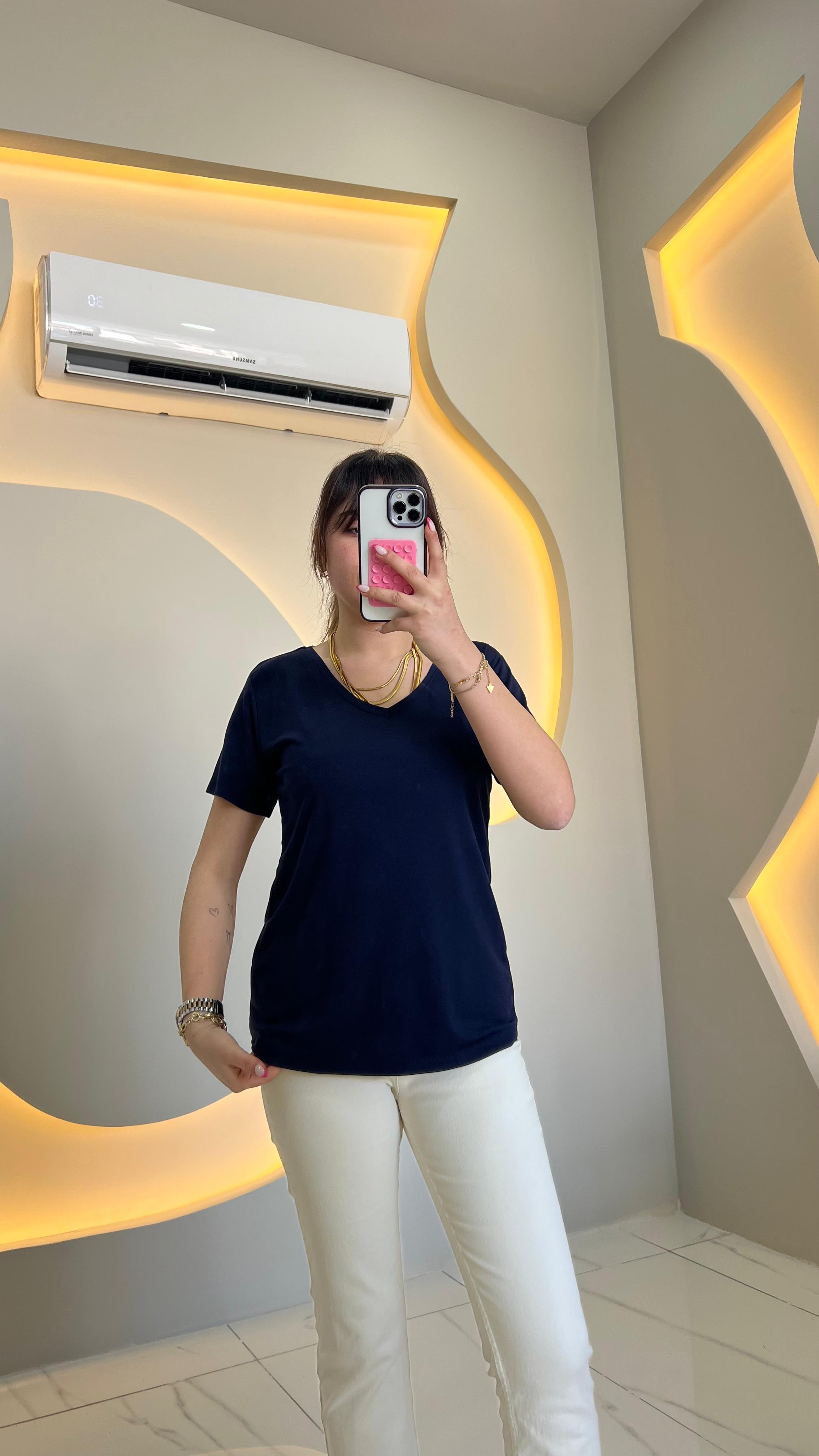 Lacivert Modal V Yaka Basic