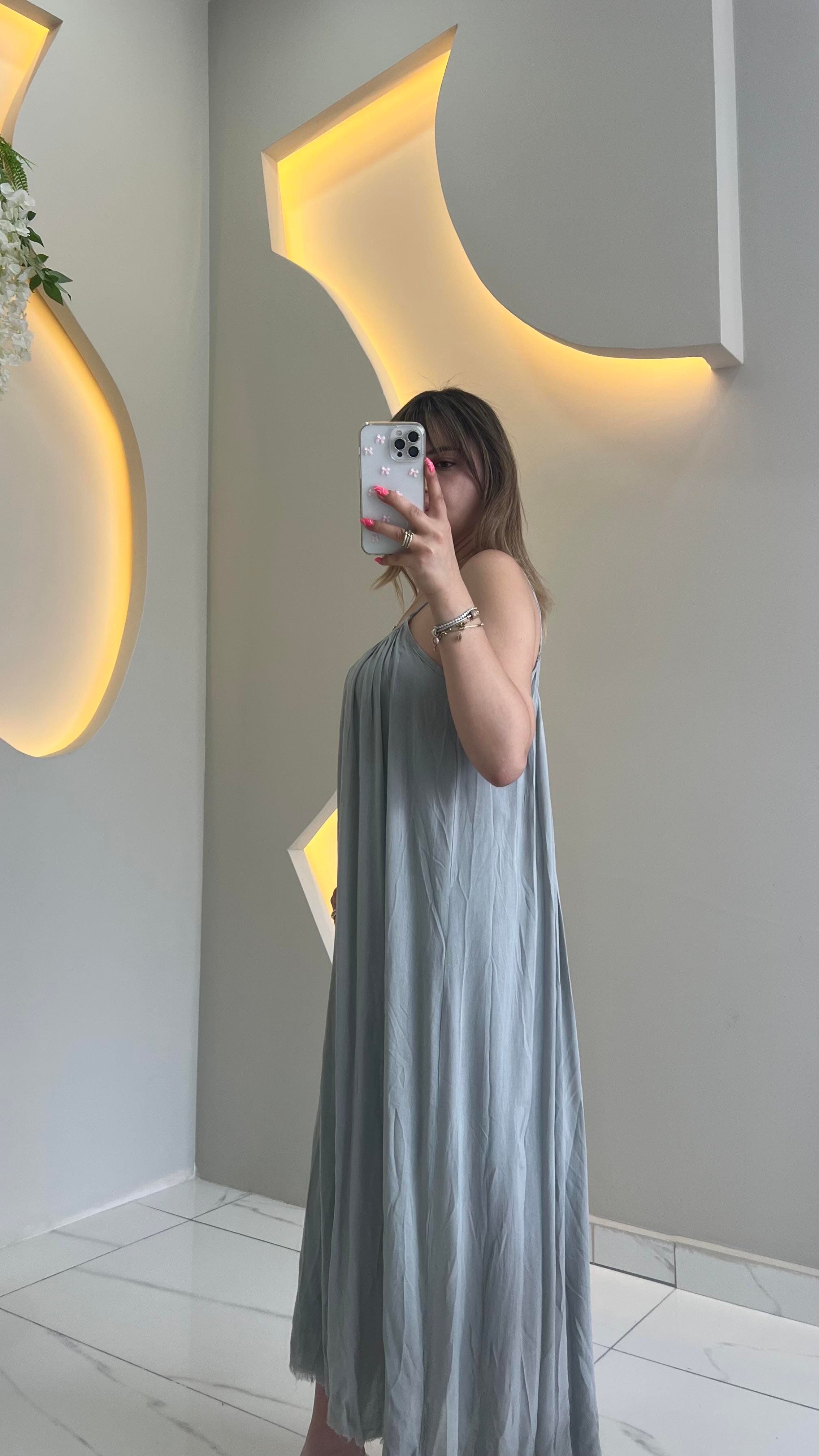 Modal Mint Yeşili Askılı Elbise 