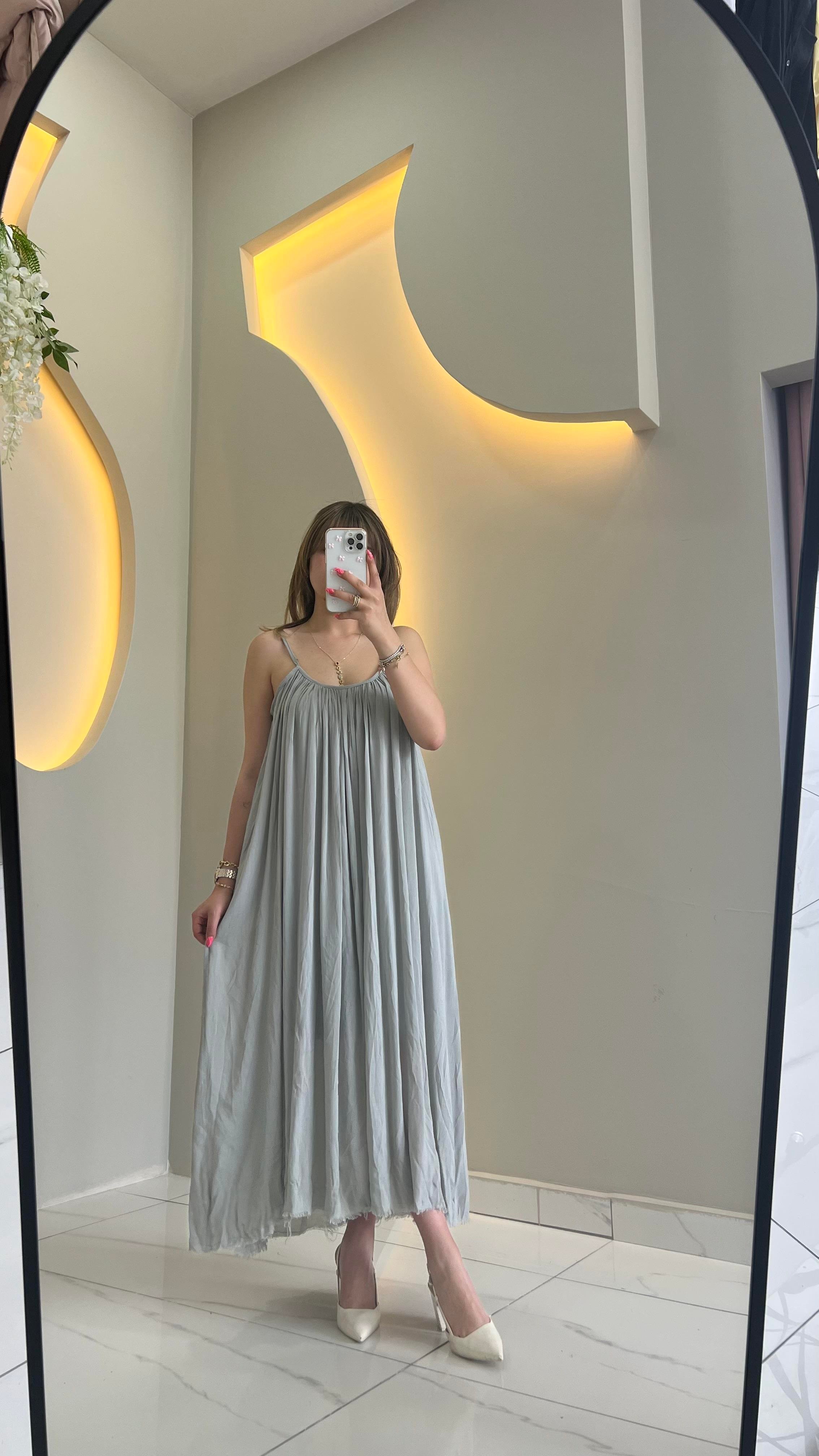 Modal Mint Yeşili Askılı Elbise 
