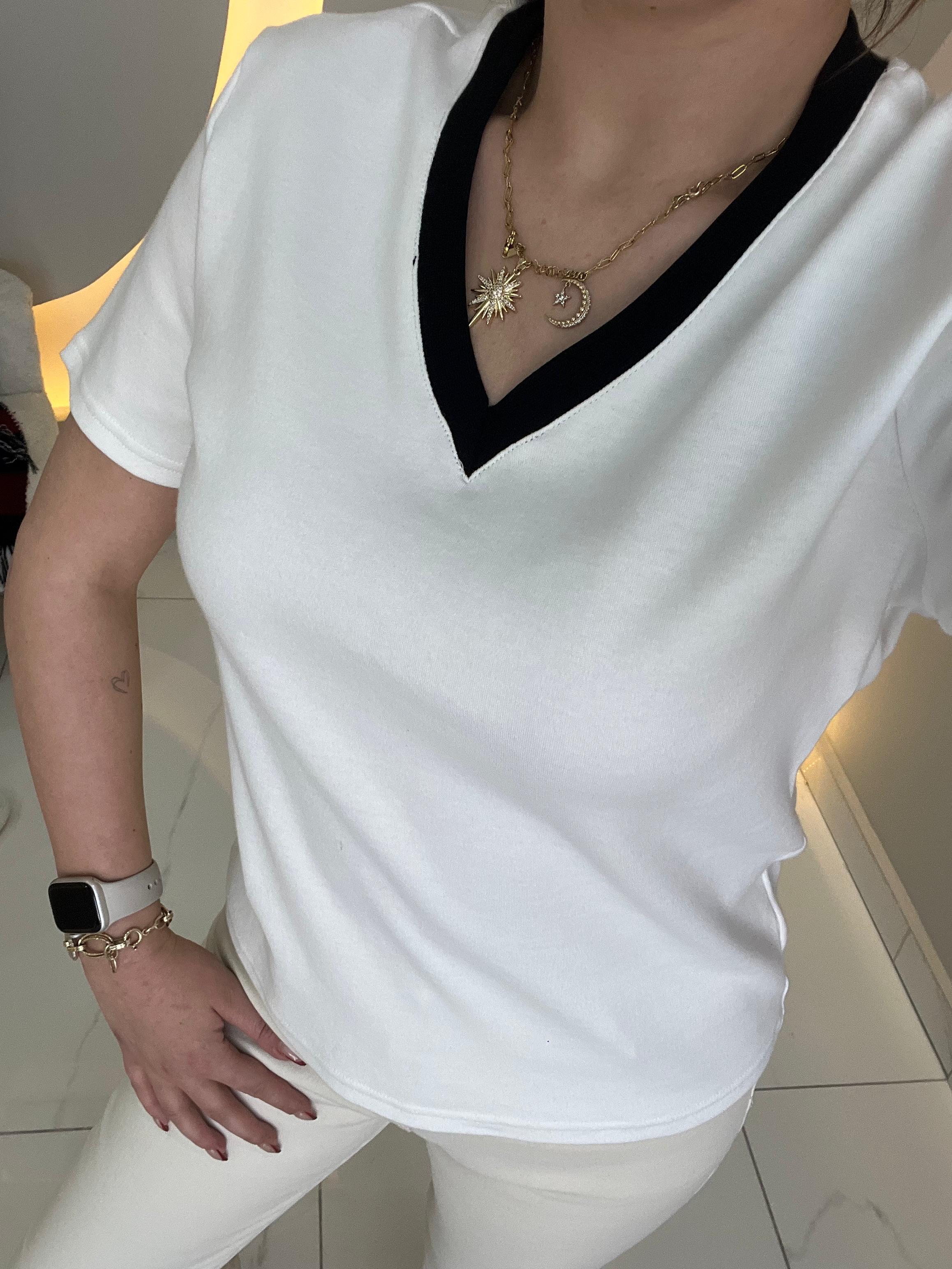 MS V Yaka Beyaz Pamuklu Basic