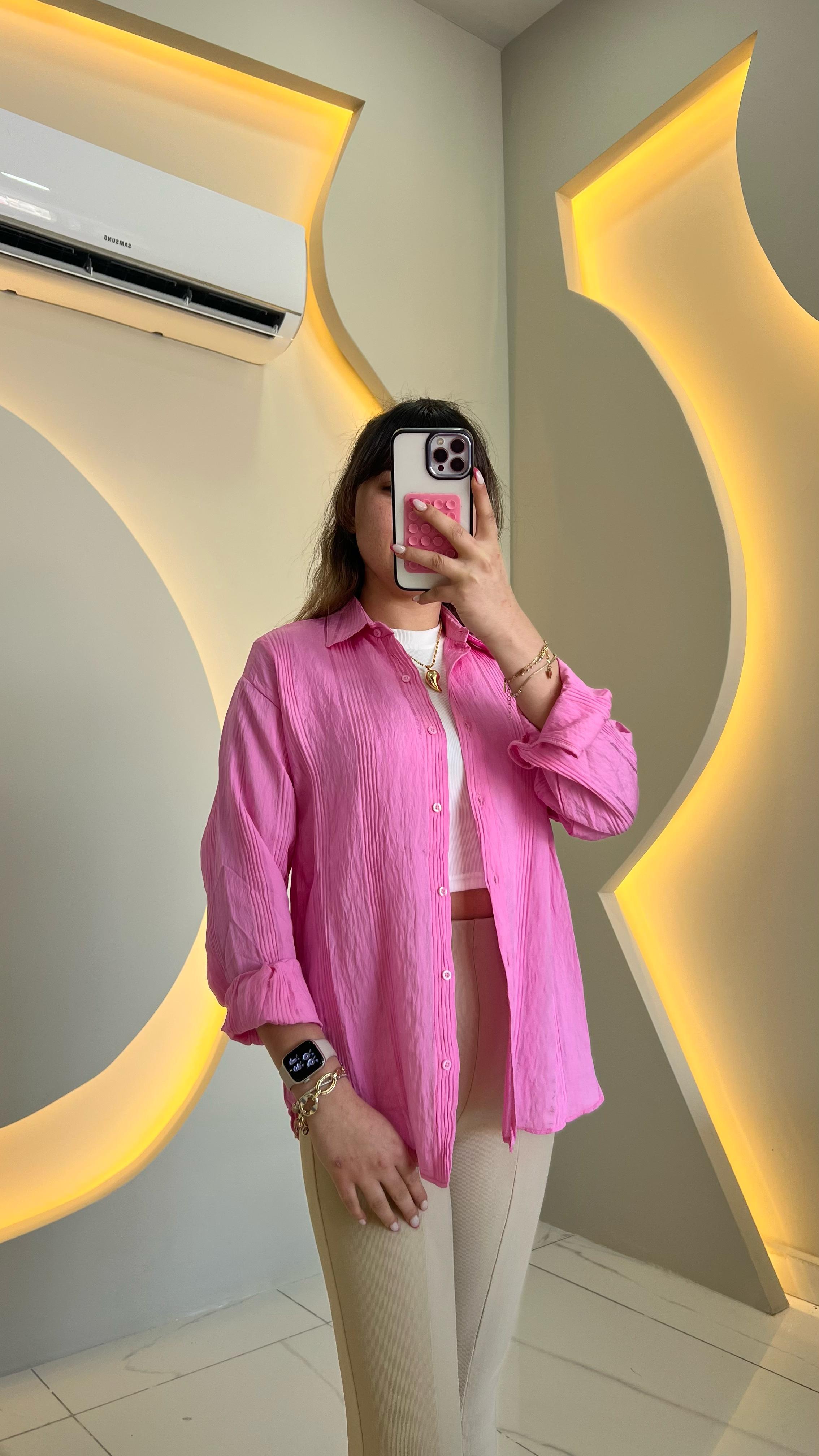 Pembe Keten Gömlek
