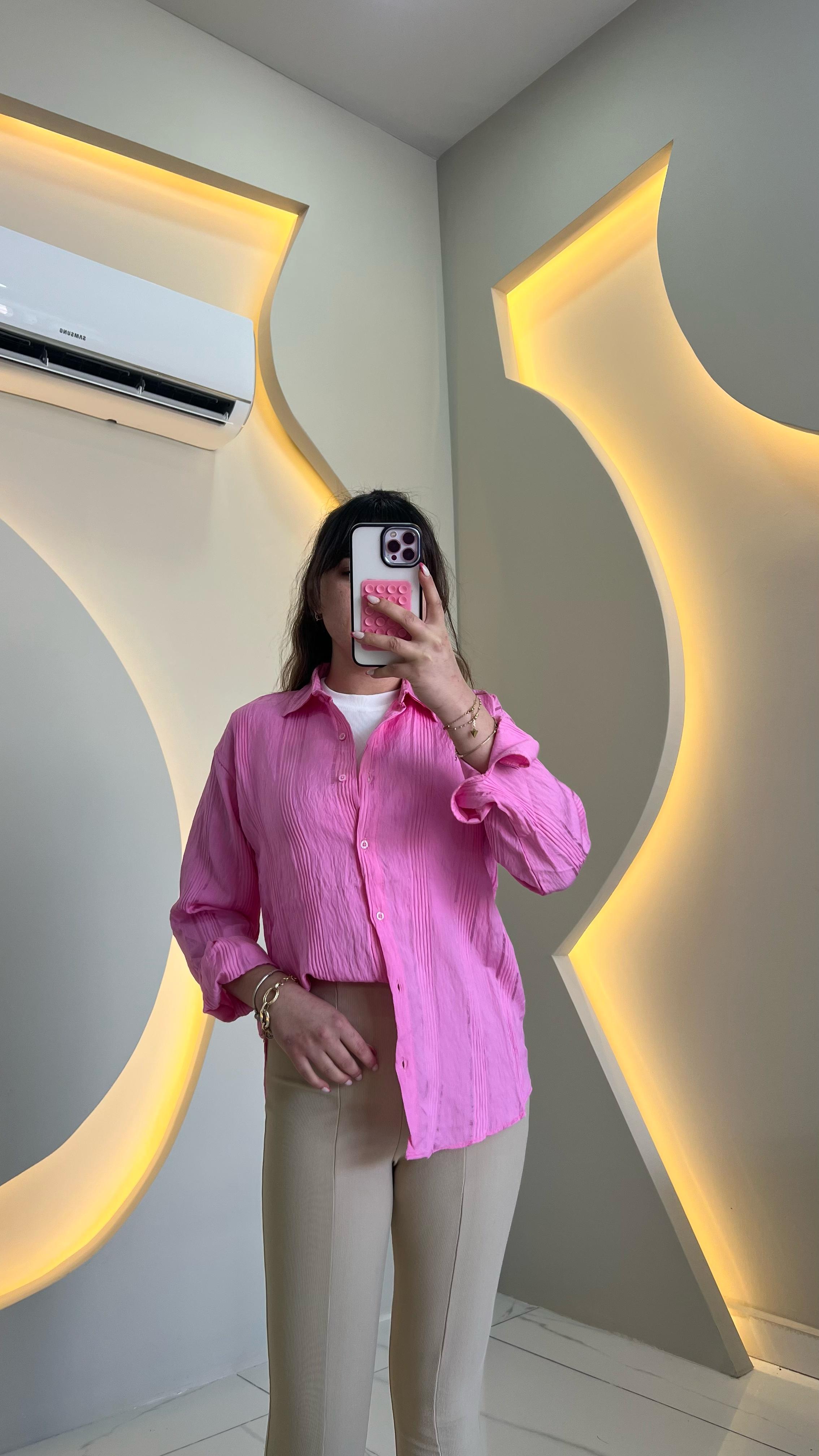Pembe Keten Gömlek