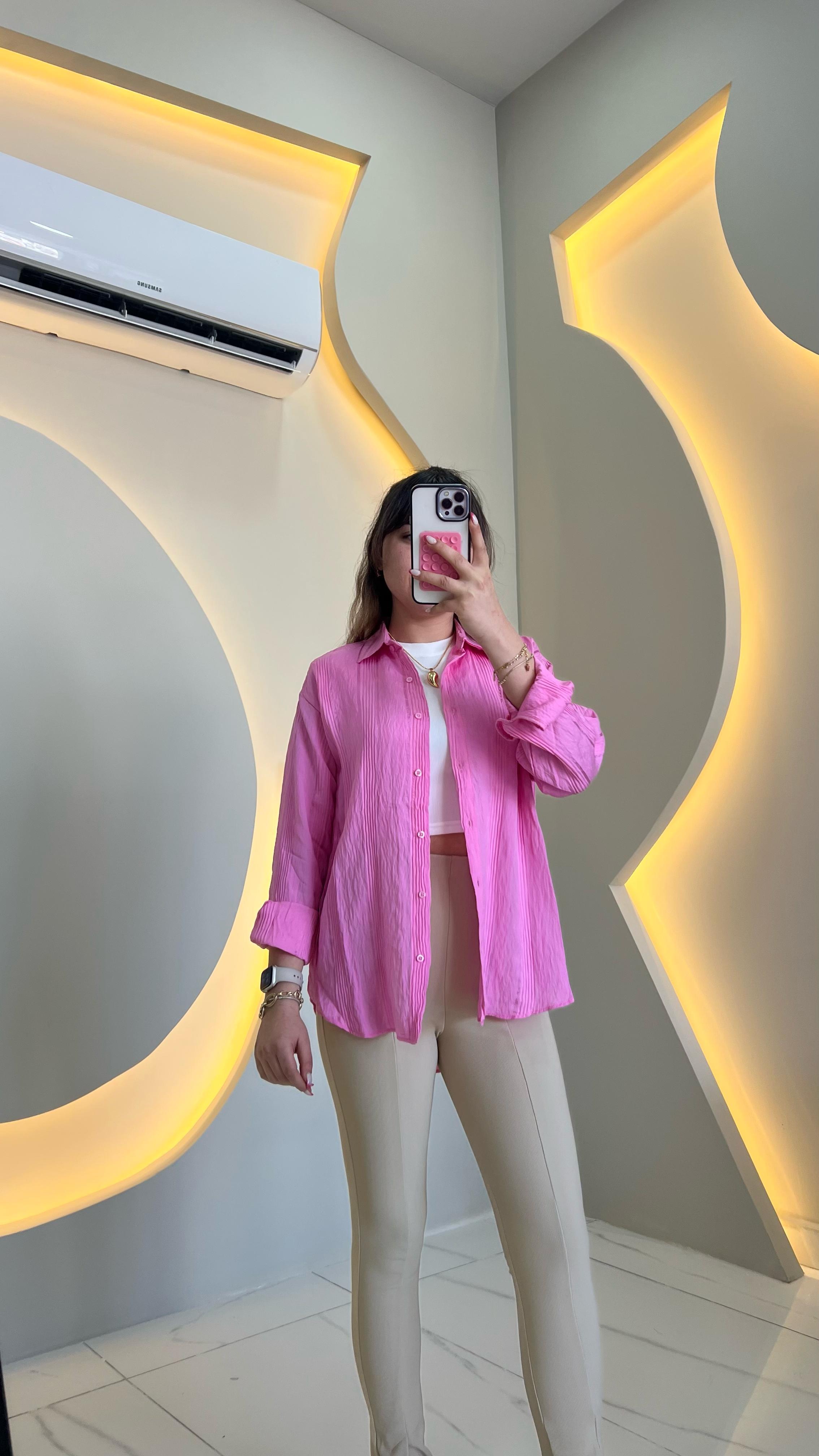 Pembe Keten Gömlek