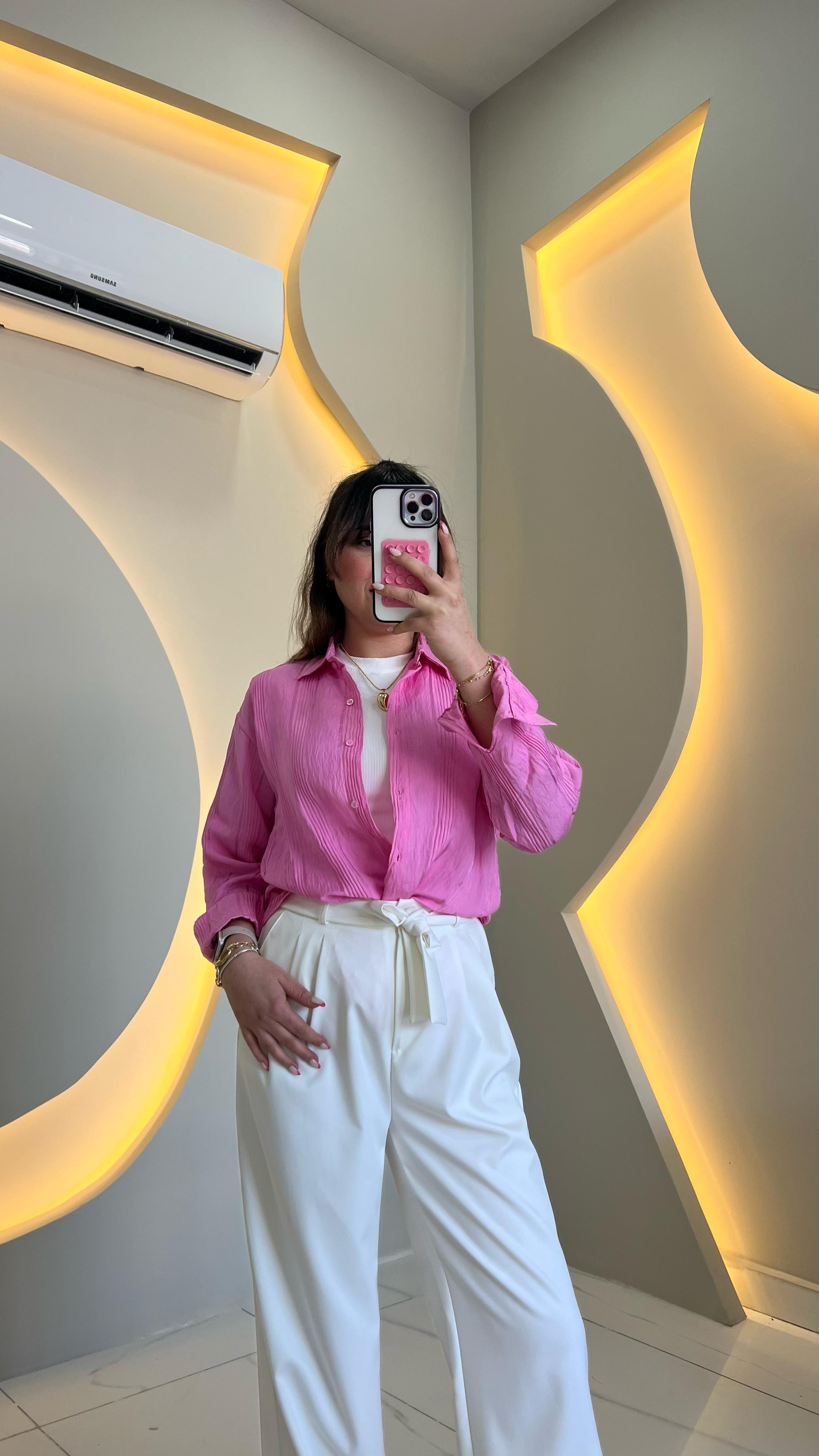 Pembe Keten Gömlek